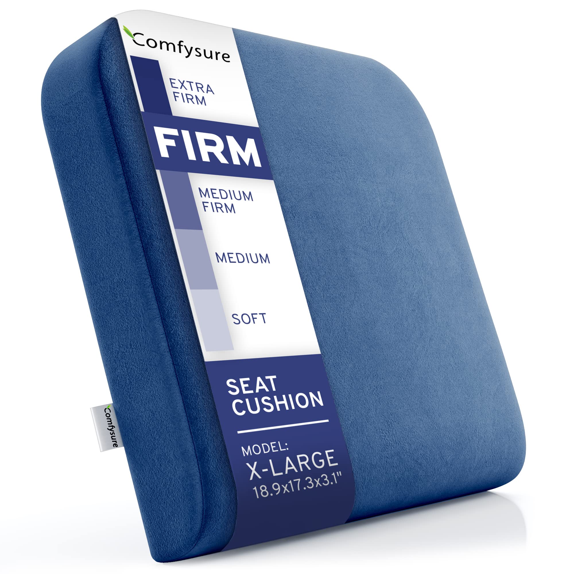 ComfySure Seat Cushion Extra Large - Firm Memory Foam Chair Pad for Recliner, Wheelchair, Office Chair, Stadium, Bleacher, Car, Floor, Patio Furniture, Bariatric Overweight Users 19”x17”x3”