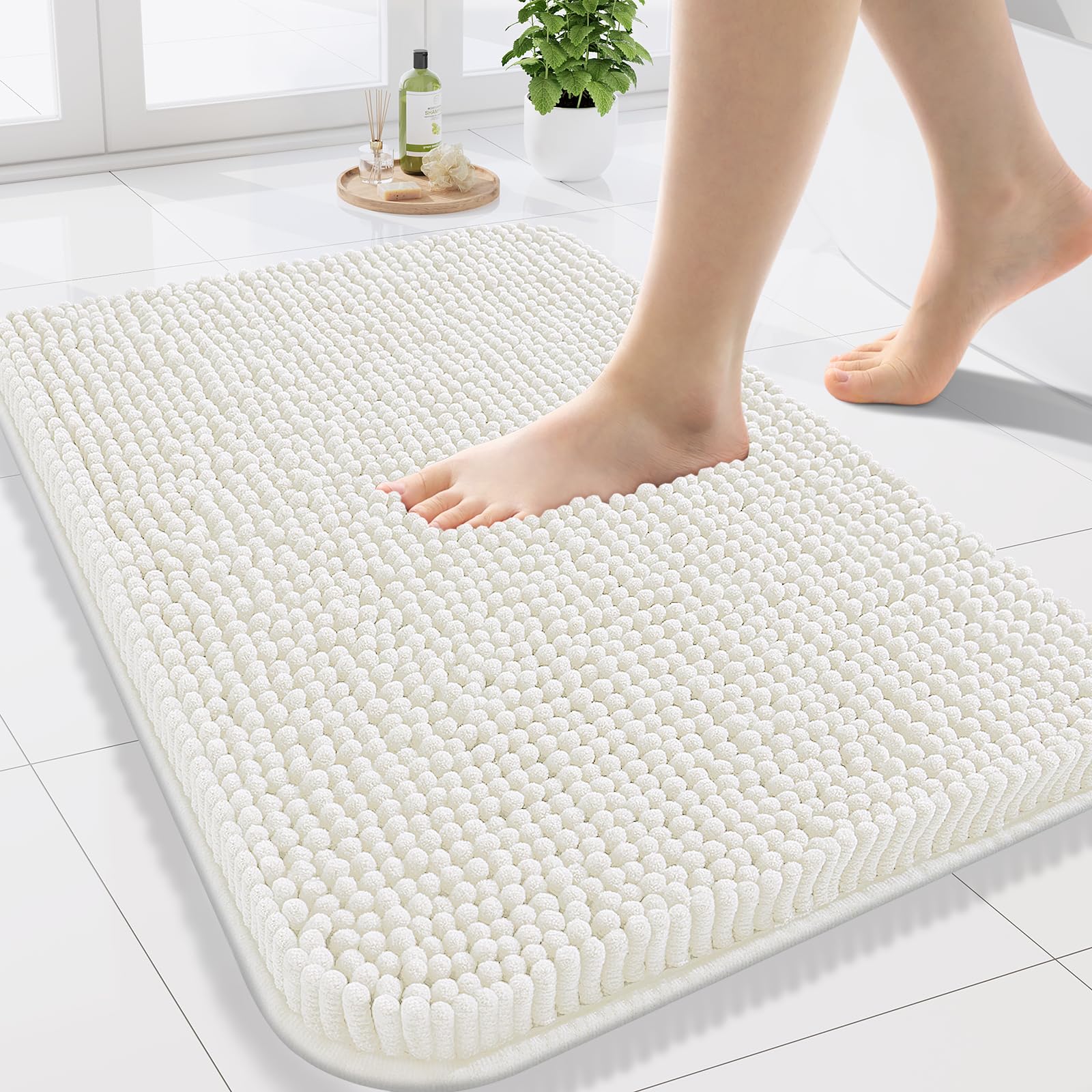 Arotive Bathroom Rugs 70x24, Extra Soft Absorbent Shaggy Chenille Bath Rugs, Machine Washable Rubber Backing Non-Slip Bath Mats for Bathroom Floor Tub and Shower, Home Decor Accessories, Beige