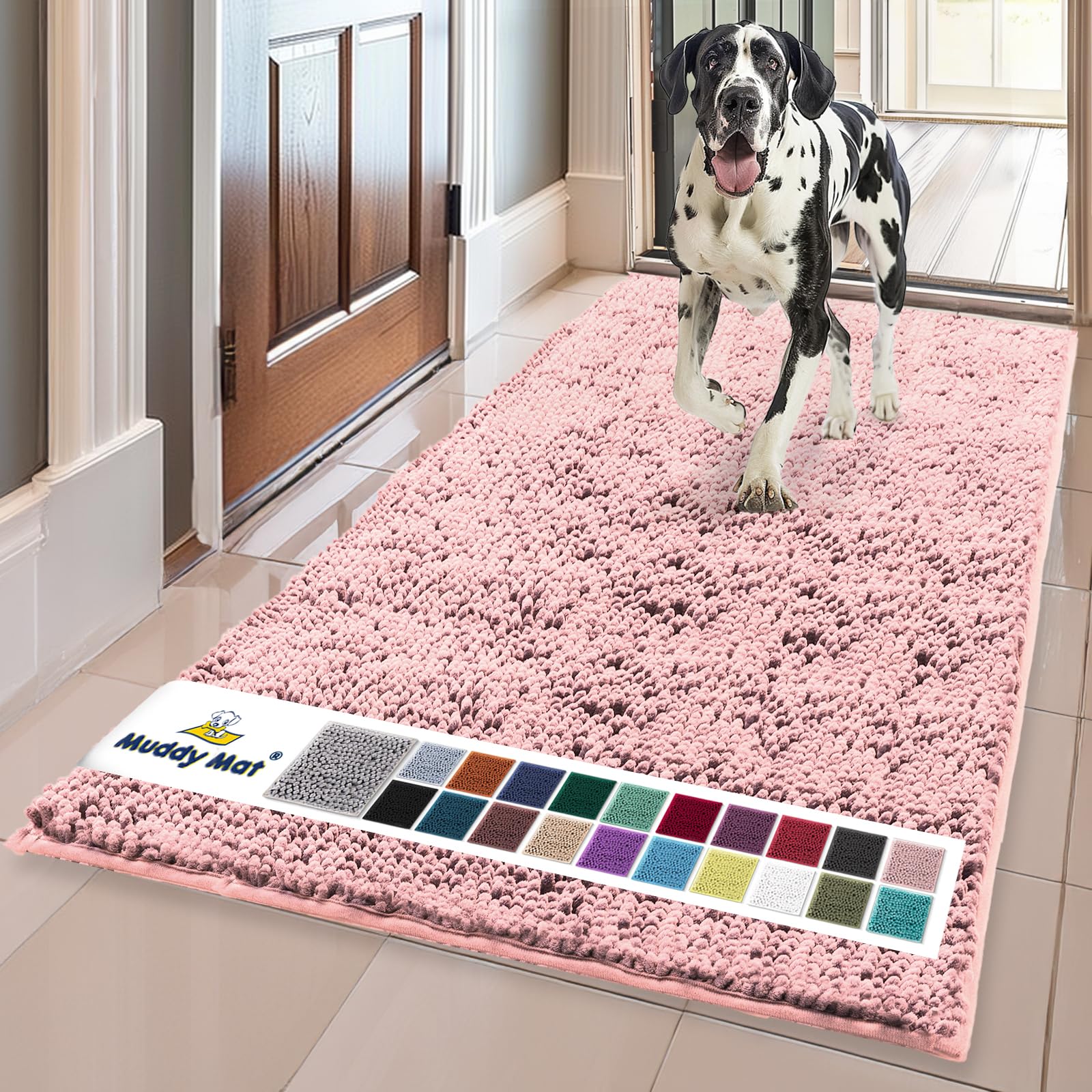 Muddy Mat® | Super Absorbent Door Mat Indoor, Microfiber Quick Dry Chenille Entryway Rug, Non-Slip Front Door Mat, Indoor Mats for Entryway, Machine Washable Pet Rug, Grey 30"x19"