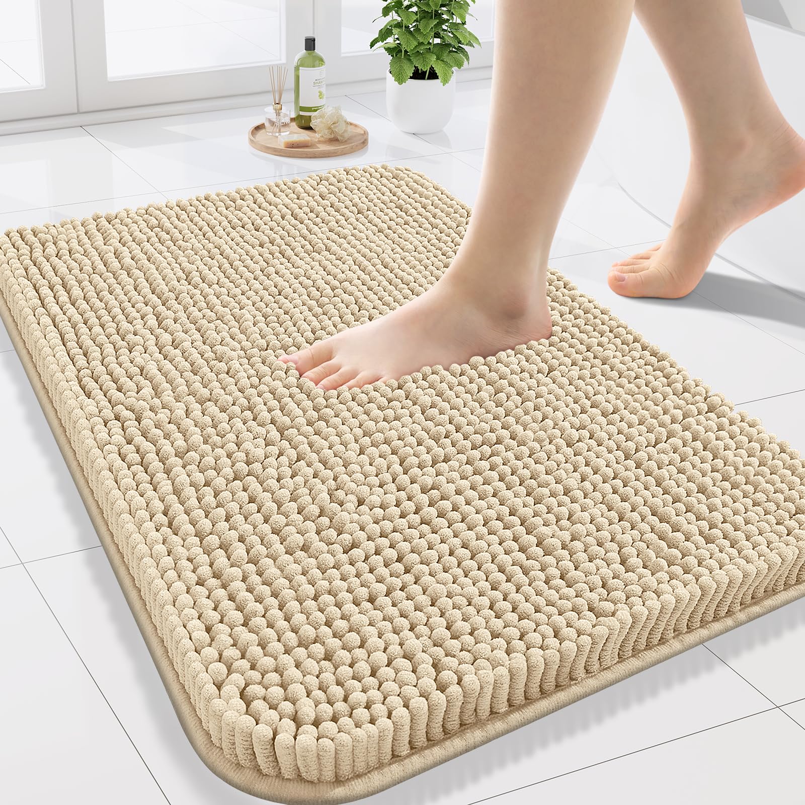 Arotive Bathroom Rugs 30x20, Extra Soft Absorbent Shaggy Chenille Bath Rugs, Machine Washable Rubber Backing Non-Slip Bath Mats for Bathroom Floor Tub and Shower, Home Decor Accessories, Grey