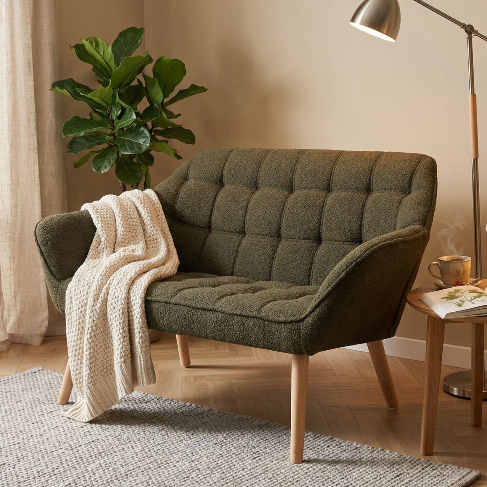 Hyfirm 48" Cream Velvet Tufted Loveseat Sofa, Modern Luxury Mini Couch with Gold Metal Legs, Comfy Small Loveseat for Small Space, Living Room, Bedroom, Apartment & Office