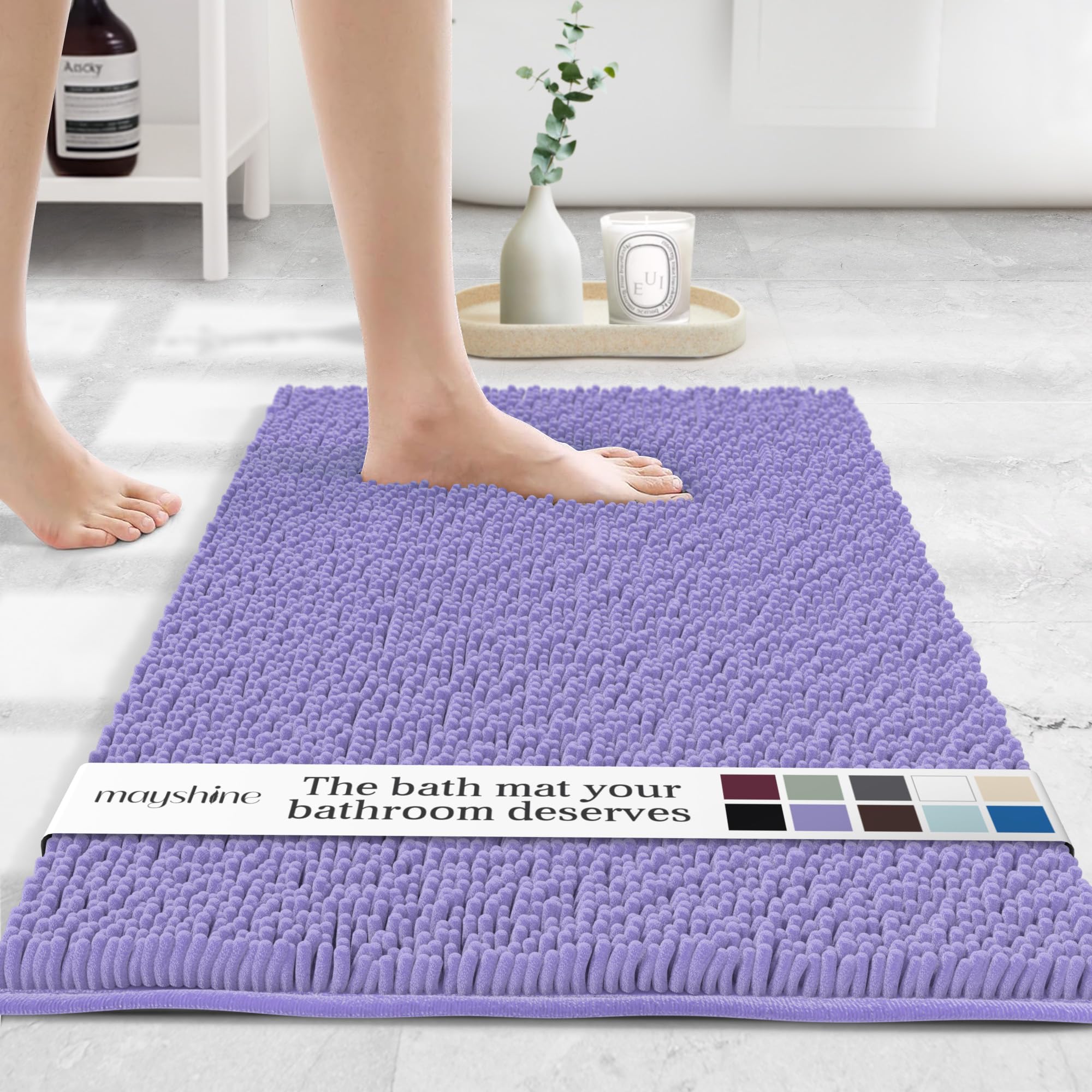 MAYSHINE Round Area Rug Set for Bathroom | Soft Plush Chenille Bath Mat, Water Absorbent Non-Slip Bathroom Rug | Washable Shag Carpet for Shower, Bedroom, or Home Décor | 36"x36" (Round) | White