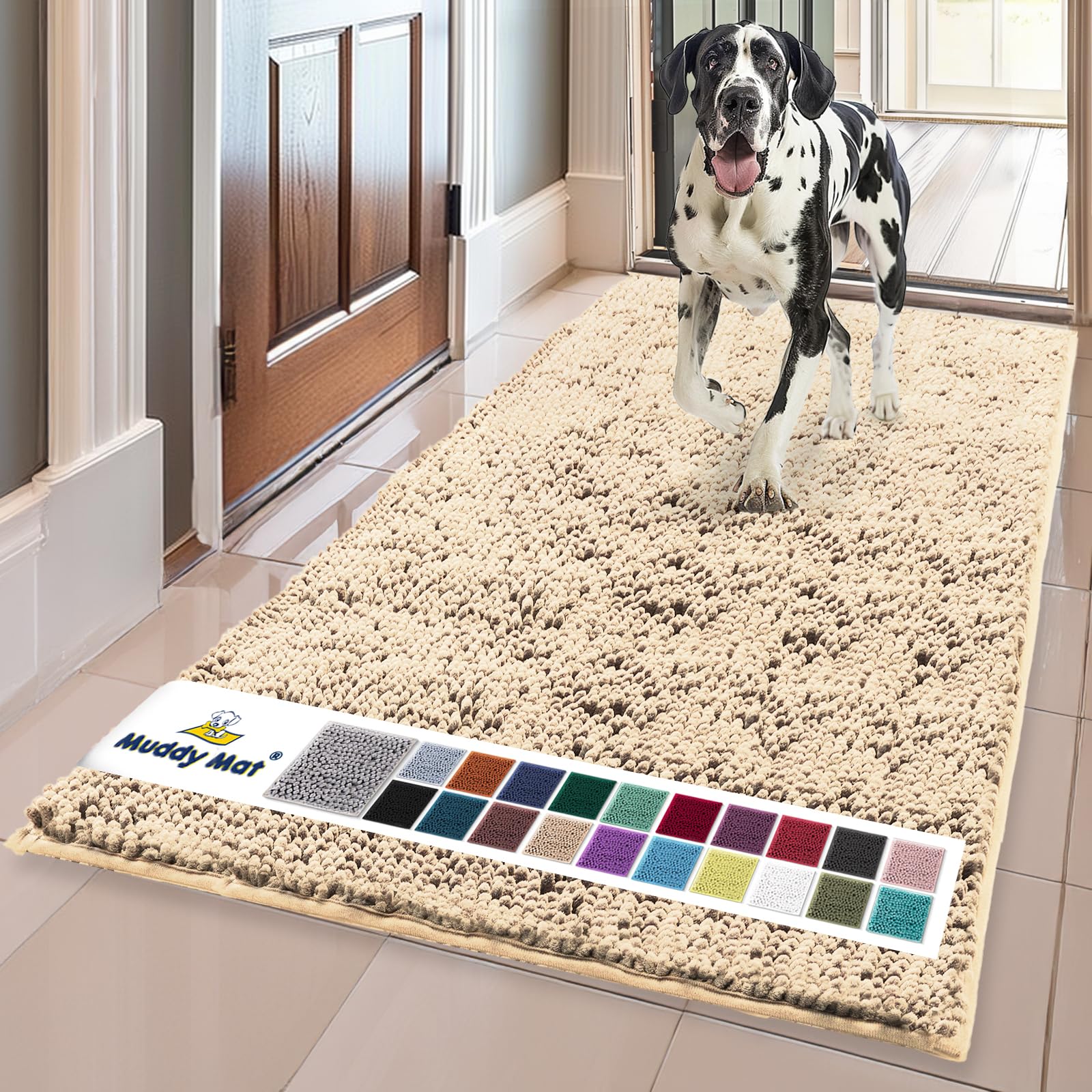Muddy Mat® | Super Absorbent Door Mat Indoor, Microfiber Quick Dry Chenille Entryway Rug, Non-Slip Front Door Mat, Indoor Mats for Entryway, Machine Washable Pet Rug, Grey 30"x19"