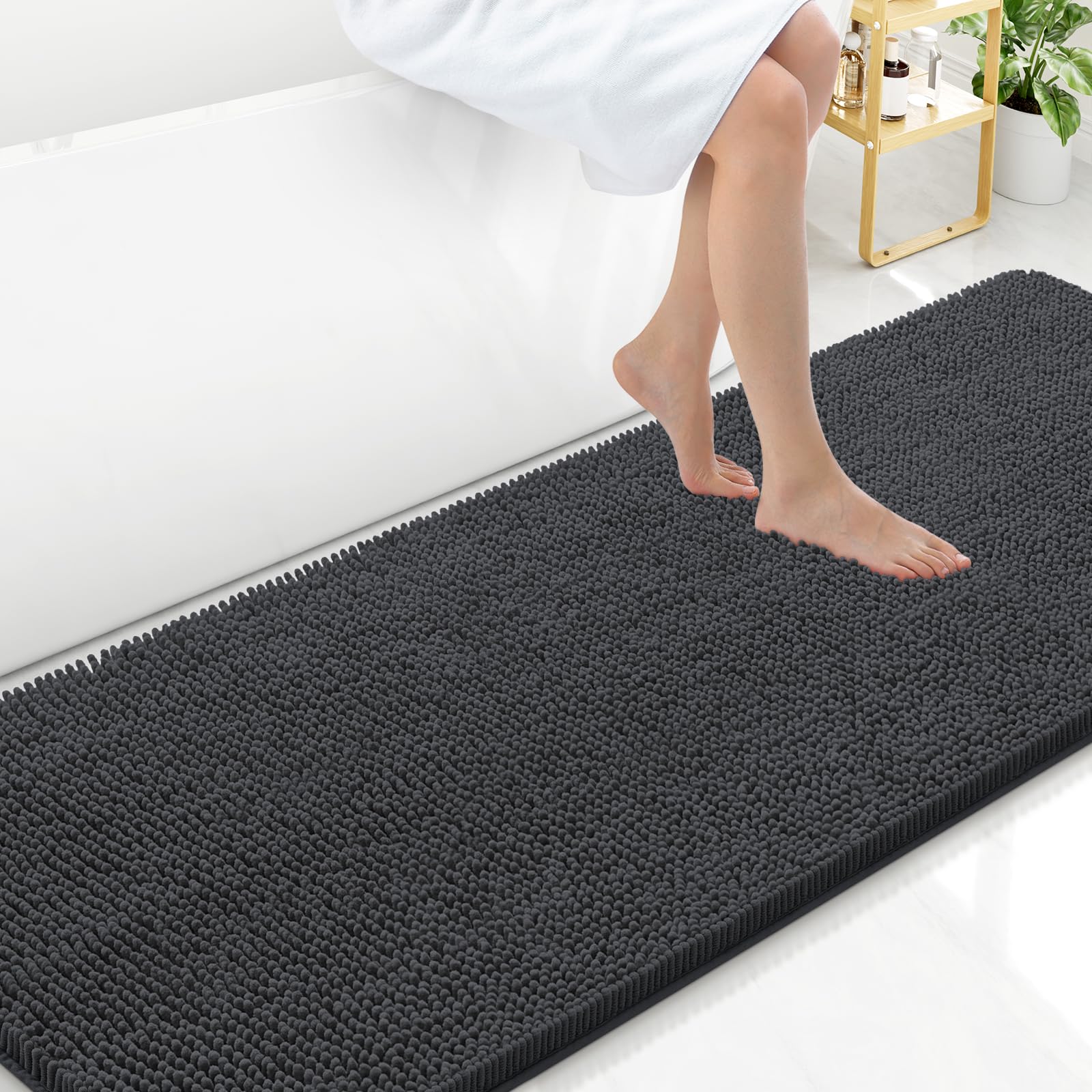 Arotive Bathroom Rugs 30x20, Extra Soft Absorbent Shaggy Chenille Bath Rugs, Machine Washable Rubber Backing Non-Slip Bath Mats for Bathroom Floor Tub and Shower, Home Decor Accessories, Grey