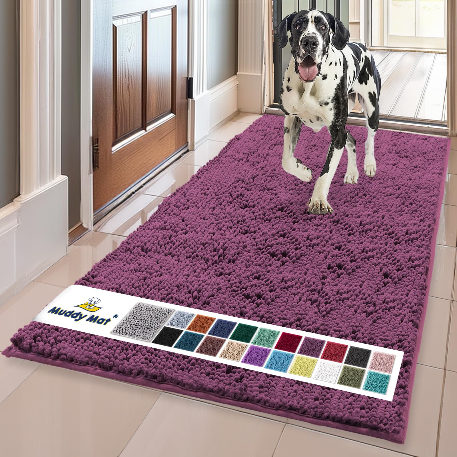 Muddy Mat® | Super Absorbent Door Mat Indoor, Microfiber Quick Dry Chenille Entryway Rug, Non-Slip Front Door Mat, Indoor Mats for Entryway, Machine Washable Pet Rug, Grey 30"x19"