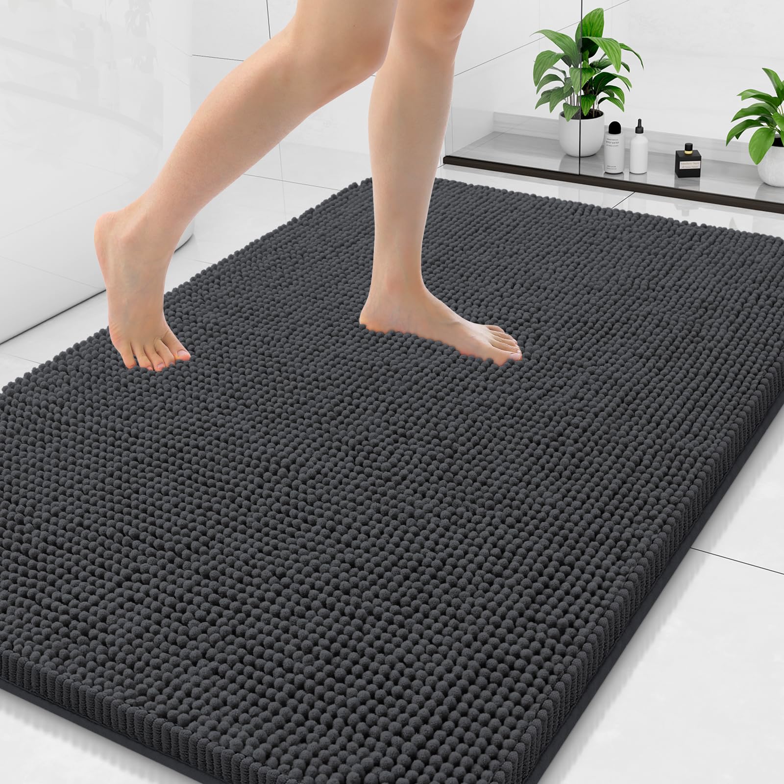 Arotive Bathroom Rugs 30x20, Extra Soft Absorbent Shaggy Chenille Bath Rugs, Machine Washable Rubber Backing Non-Slip Bath Mats for Bathroom Floor Tub and Shower, Home Decor Accessories, Grey