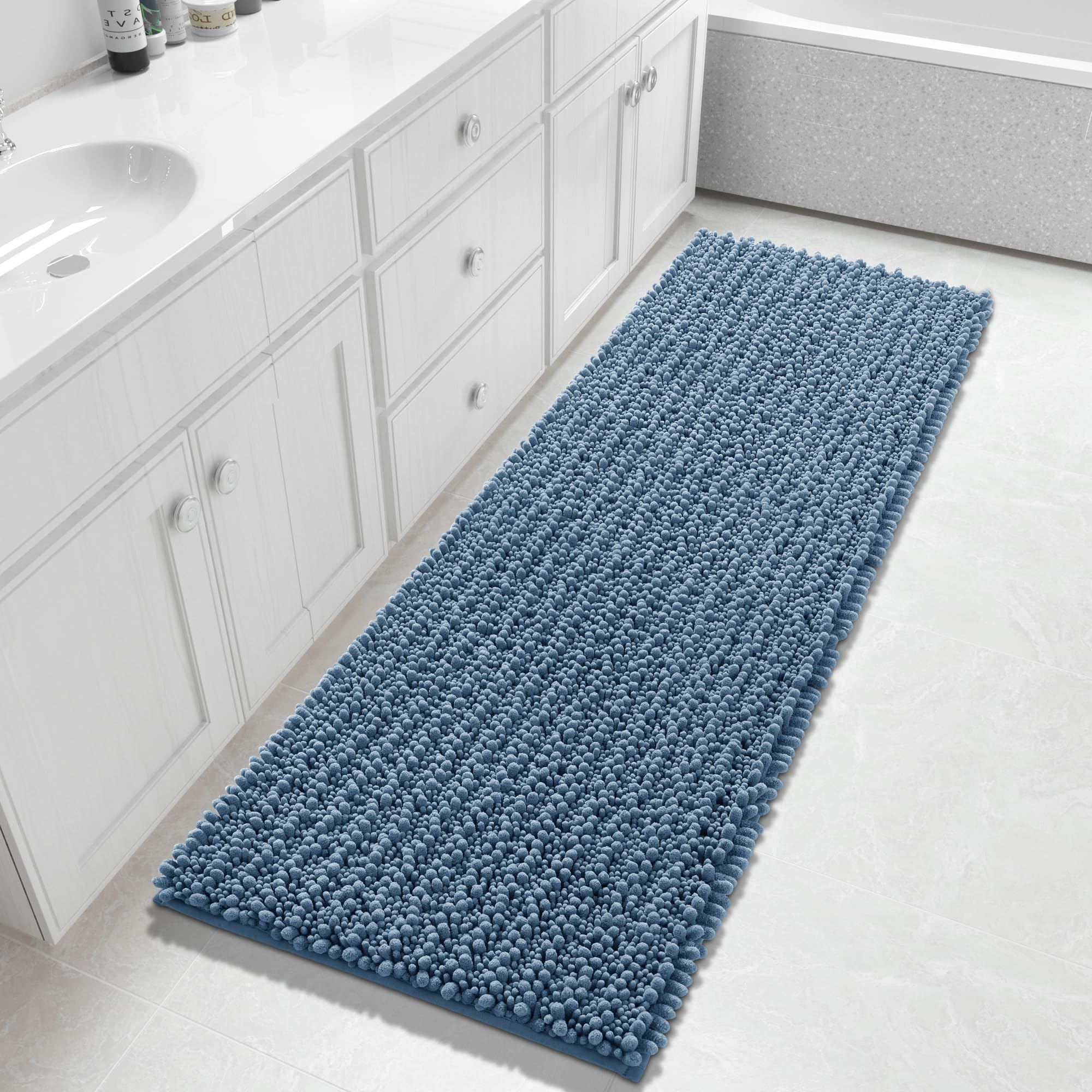 Yimobra Bathroom Rugs Non Slip Washable - Ultra Soft Absorbent Chenille Bath Mat, Quick Dry Shaggy Floor Carpet for Tub Shower, Gray Home Decor Accessories, 24x17 Inch