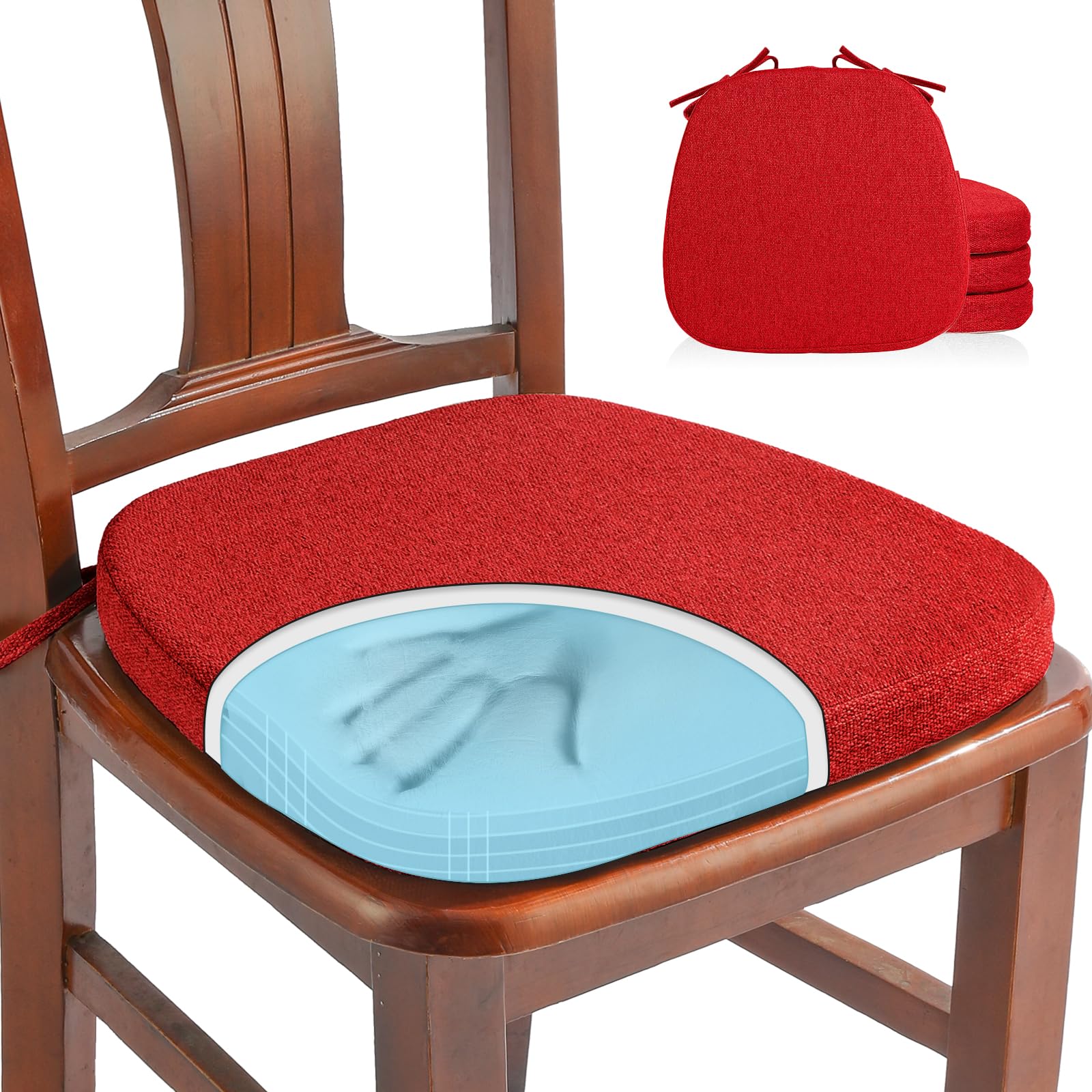 SINOSSO 1 Pack Memory Foam Chair Cushions for Dining Chair, Friendly Woven Fabric 16" U-Shape Comfortable Kitchen Chair Pad, Removable Slip Resistant Seat Cushion (1 Piece, Blue)