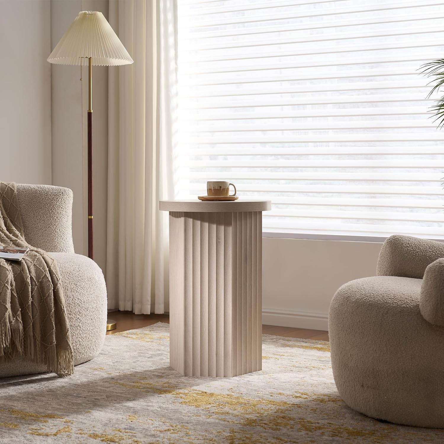 VividVibe End Tables for Living Room, Fluted Couch Side Table with Hexagonal Base, Wooden Bedside Table Bedroom Nightstands 2 Set Home Office Modern Accent Light Alder