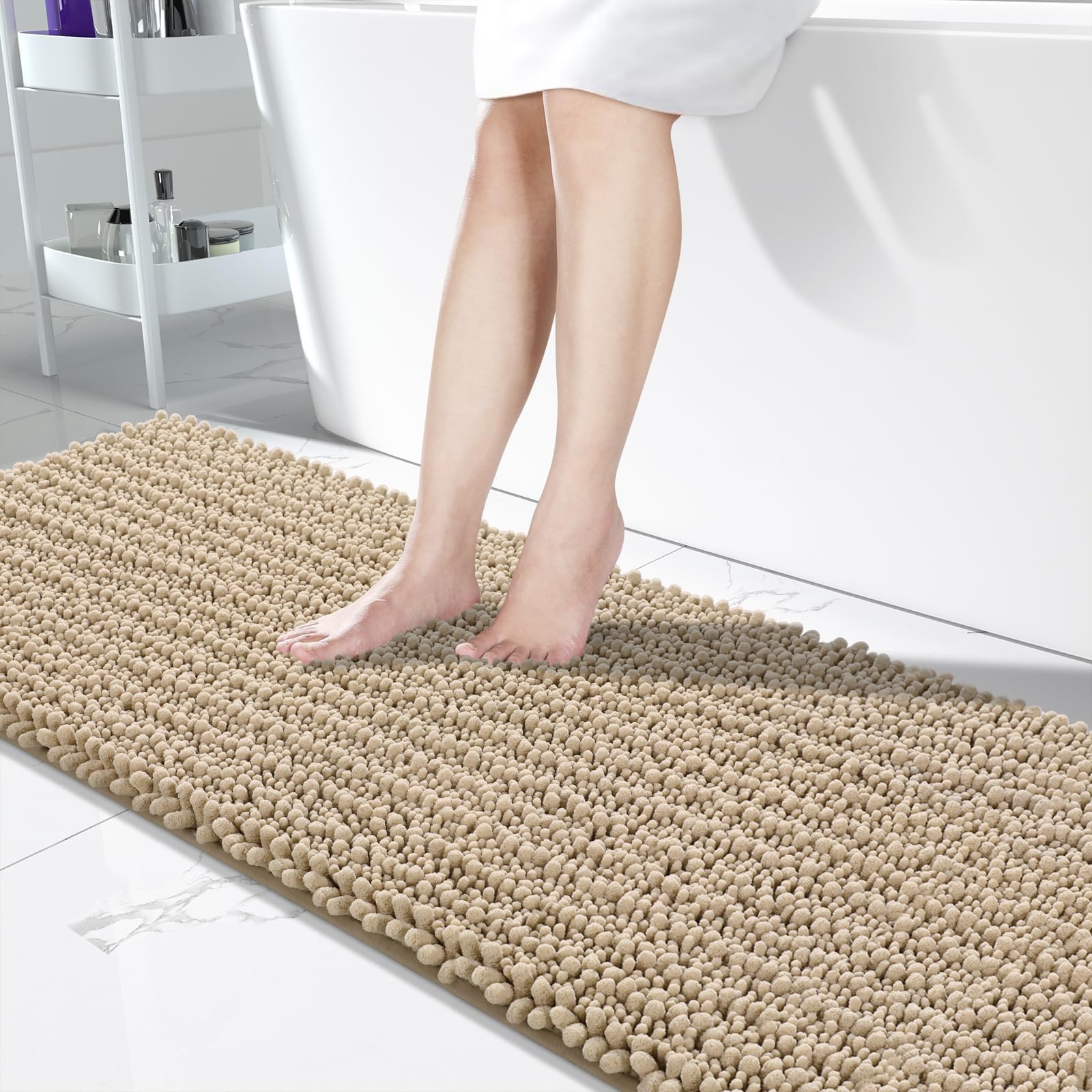 Yimobra Bathroom Rugs Non Slip Washable - Ultra Soft Absorbent Chenille Bath Mat, Quick Dry Shaggy Floor Carpet for Tub Shower, Gray Home Decor Accessories, 24x17 Inch