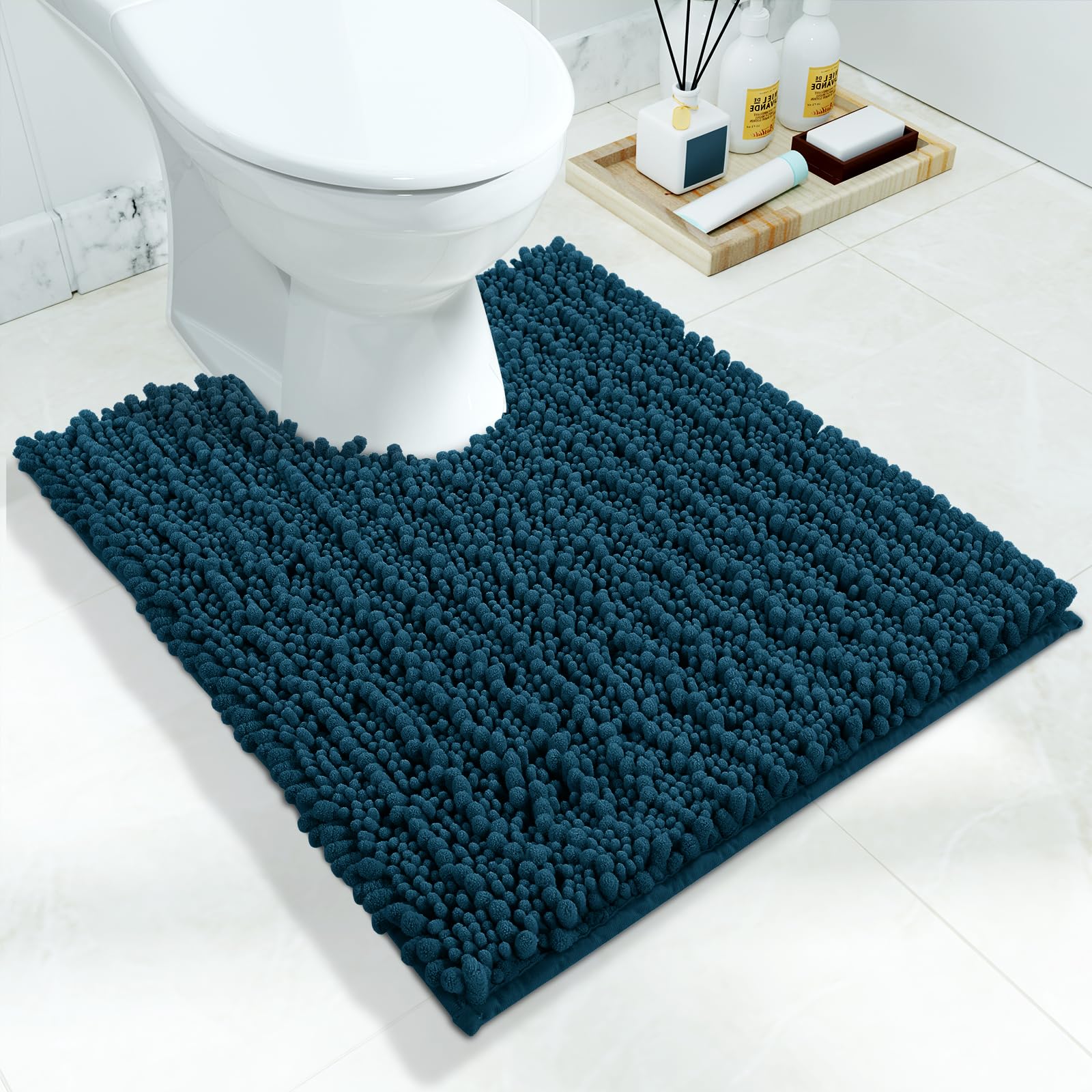Yimobra Bathroom Rugs Non Slip Washable - Ultra Soft Absorbent Chenille Bath Mat, Quick Dry Shaggy Floor Carpet for Tub Shower, Gray Home Decor Accessories, 24x17 Inch