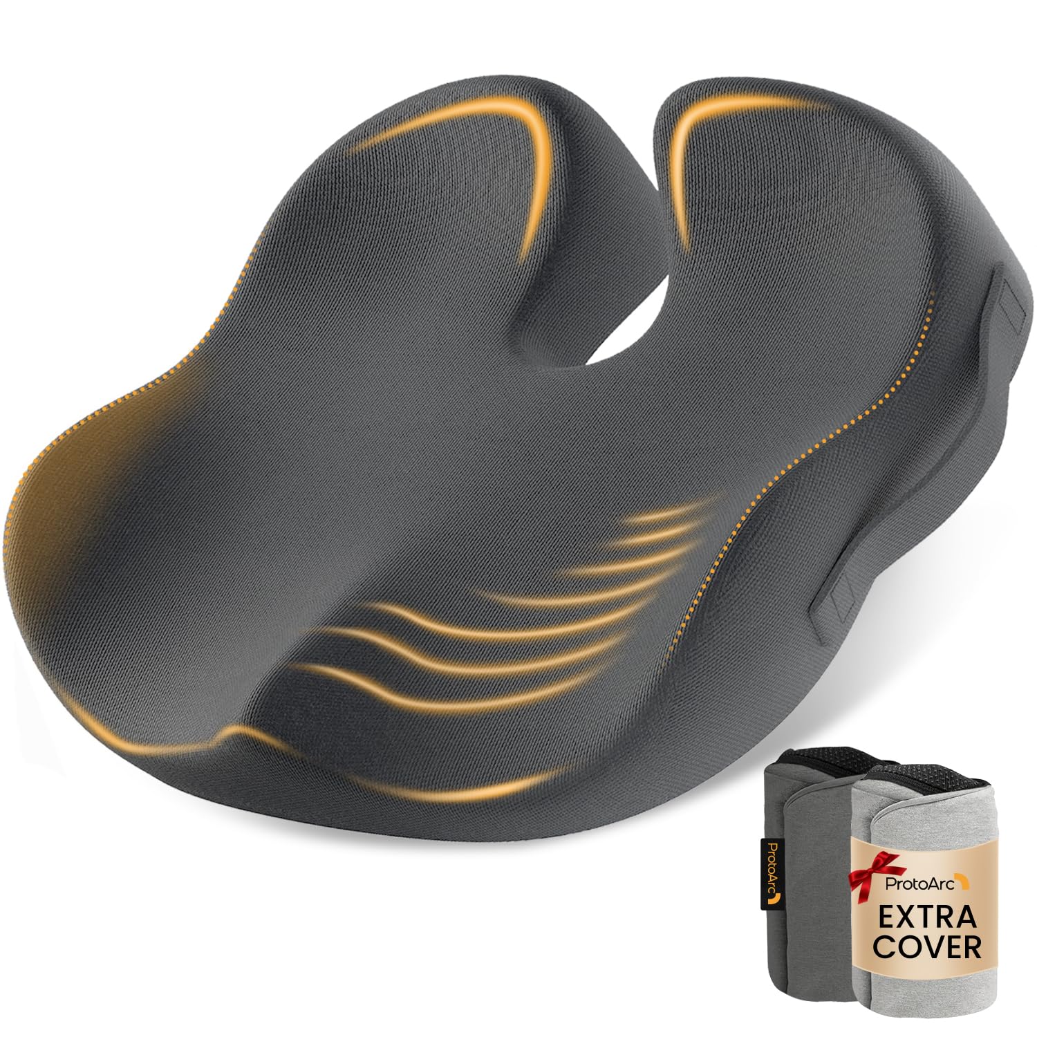 ProtoArc Seat Cushion, Office Chair Cushion for Sciatica, Coccyx Cushion, Ergonomic Memory Foam Seat Cushion for Car, Home, Pressure Relief Pad for Hip, Tailbone, All Day Comfort - Black