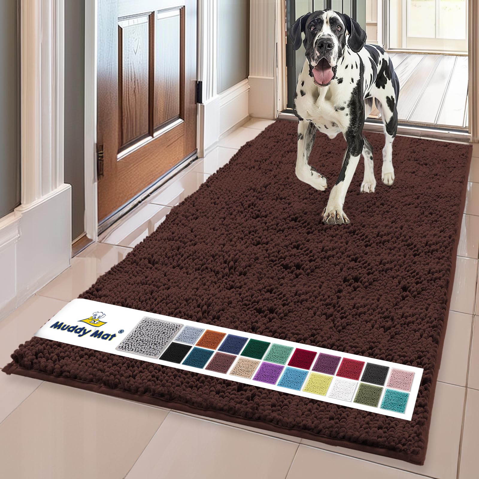 Muddy Mat® | Super Absorbent Door Mat Indoor, Microfiber Quick Dry Chenille Entryway Rug, Non-Slip Front Door Mat, Indoor Mats for Entryway, Machine Washable Pet Rug, Grey 30"x19"