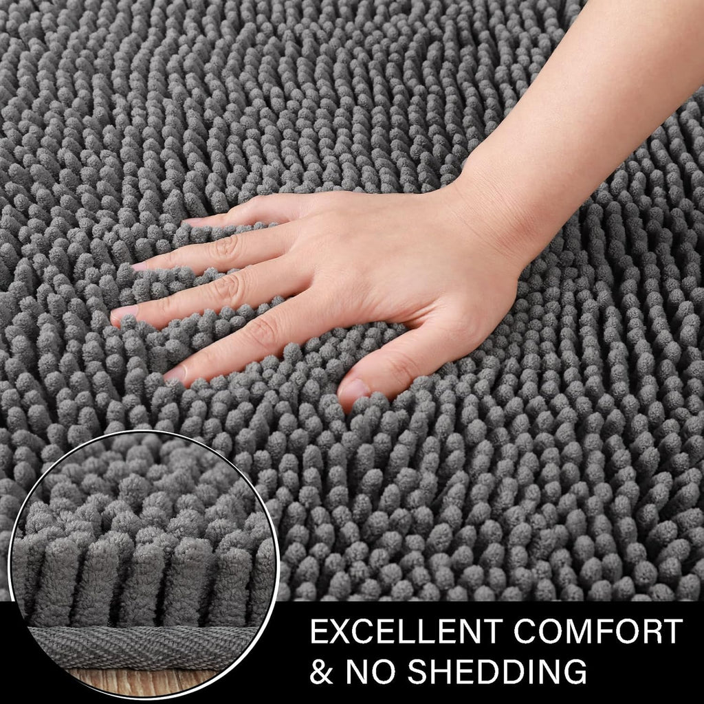 LOCHAS Bathroom Rugs Sets 2 Piece, 17 x 24 Plus 20 x 32 Inches Thick Non Slip Bath Rug Set, Absorbent Soft Chenille Bath Rug, Machine Washable Quick Dry Bath Mat for Bathroom Floor, Grey