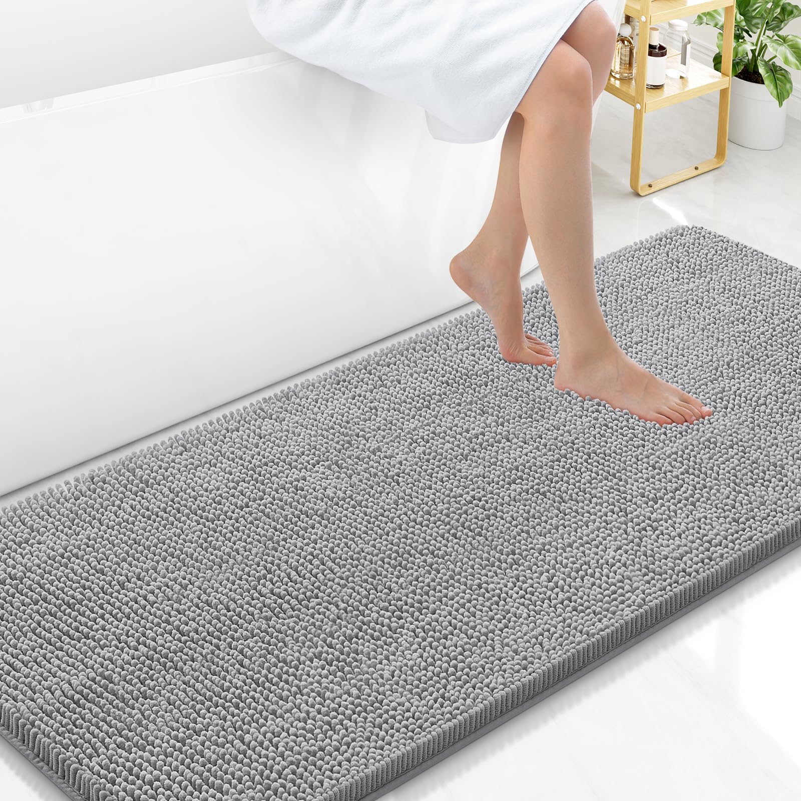 Arotive Bathroom Rugs 30x20, Extra Soft Absorbent Shaggy Chenille Bath Rugs, Machine Washable Rubber Backing Non-Slip Bath Mats for Bathroom Floor Tub and Shower, Home Decor Accessories, Grey