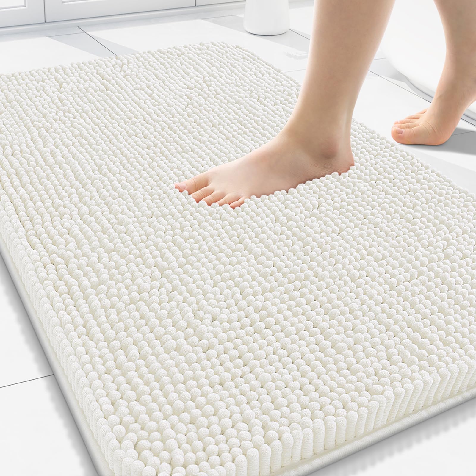 Arotive Bathroom Rugs 30x20, Extra Soft Absorbent Shaggy Chenille Bath Rugs, Machine Washable Rubber Backing Non-Slip Bath Mats for Bathroom Floor Tub and Shower, Home Decor Accessories, Grey