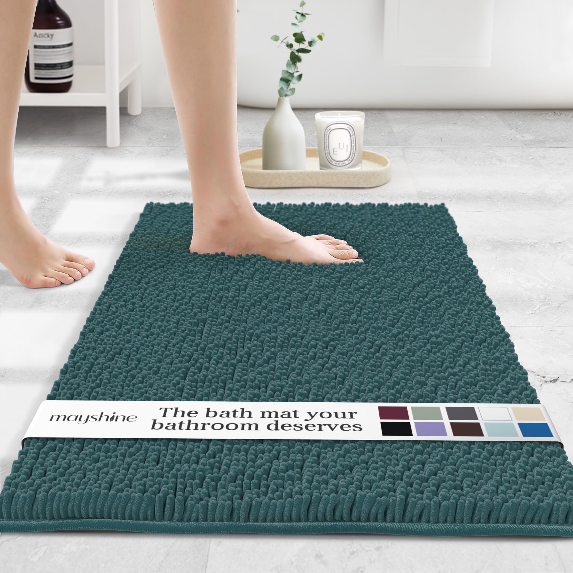 MAYSHINE Round Area Rug Set for Bathroom | Soft Plush Chenille Bath Mat, Water Absorbent Non-Slip Bathroom Rug | Washable Shag Carpet for Shower, Bedroom, or Home Décor | 36"x36" (Round) | White