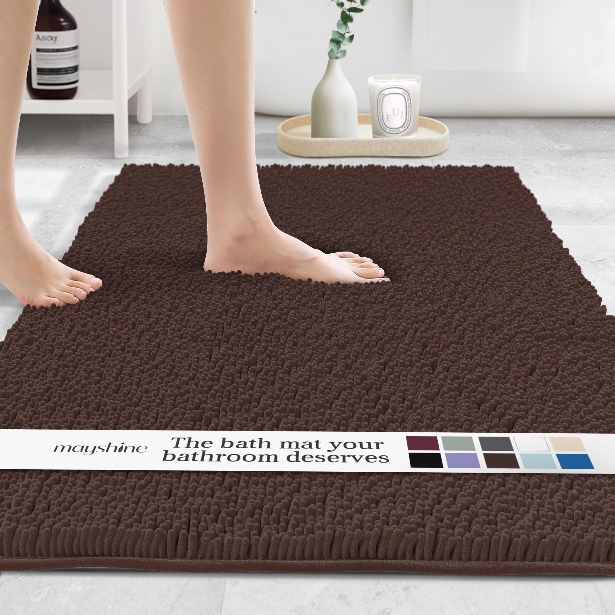 MAYSHINE Round Area Rug Set for Bathroom | Soft Plush Chenille Bath Mat, Water Absorbent Non-Slip Bathroom Rug | Washable Shag Carpet for Shower, Bedroom, or Home Décor | 36"x36" (Round) | White