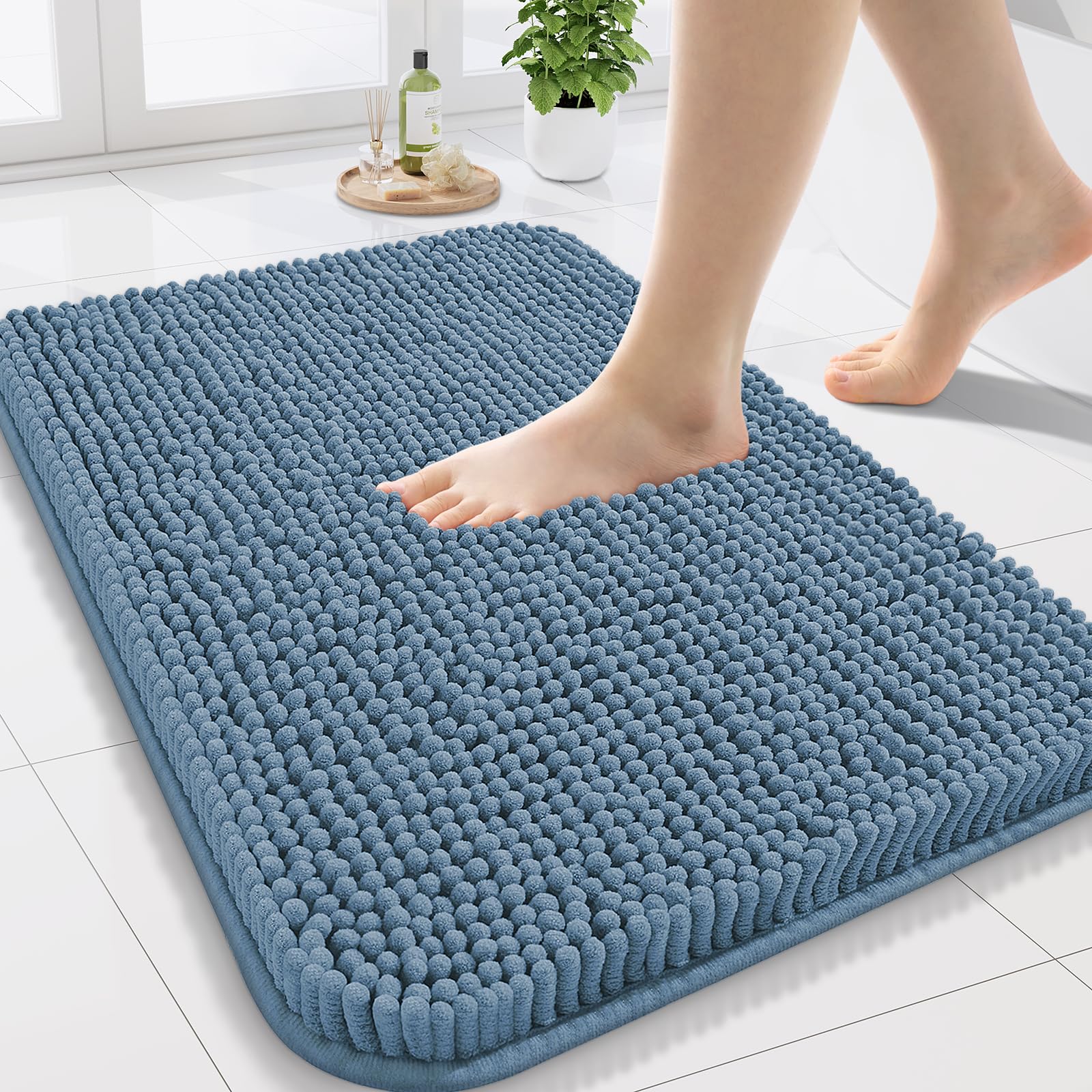 Arotive Bathroom Rugs 30x20, Extra Soft Absorbent Shaggy Chenille Bath Rugs, Machine Washable Rubber Backing Non-Slip Bath Mats for Bathroom Floor Tub and Shower, Home Decor Accessories, Grey