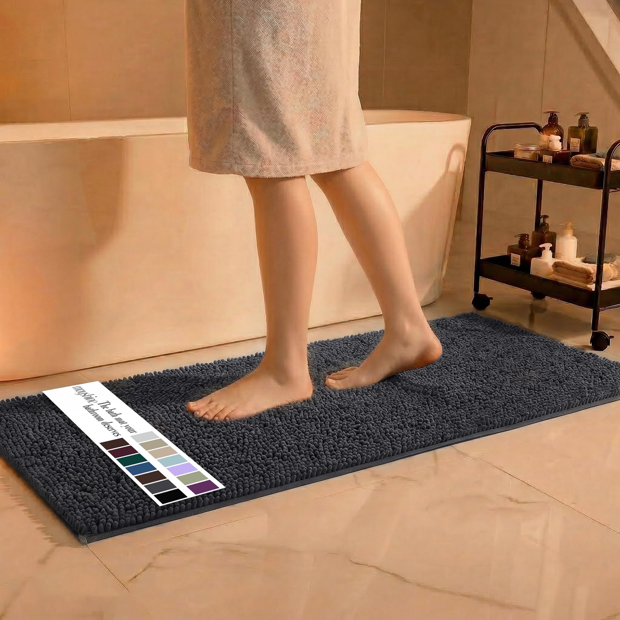 MAYSHINE Round Area Rug Set for Bathroom | Soft Plush Chenille Bath Mat, Water Absorbent Non-Slip Bathroom Rug | Washable Shag Carpet for Shower, Bedroom, or Home Décor | 36"x36" (Round) | White