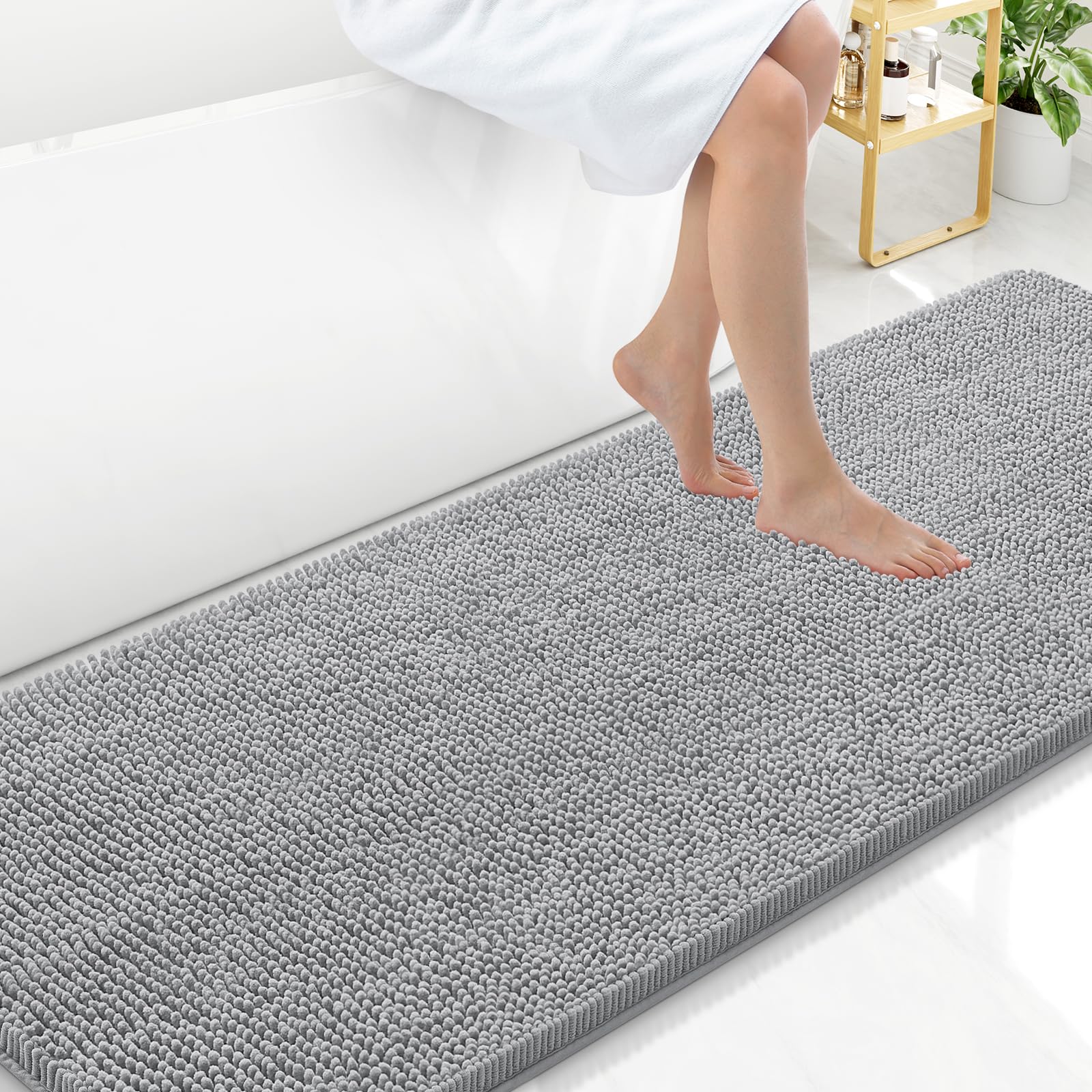 Arotive Bathroom Rugs 30x20, Extra Soft Absorbent Shaggy Chenille Bath Rugs, Machine Washable Rubber Backing Non-Slip Bath Mats for Bathroom Floor Tub and Shower, Home Decor Accessories, Grey