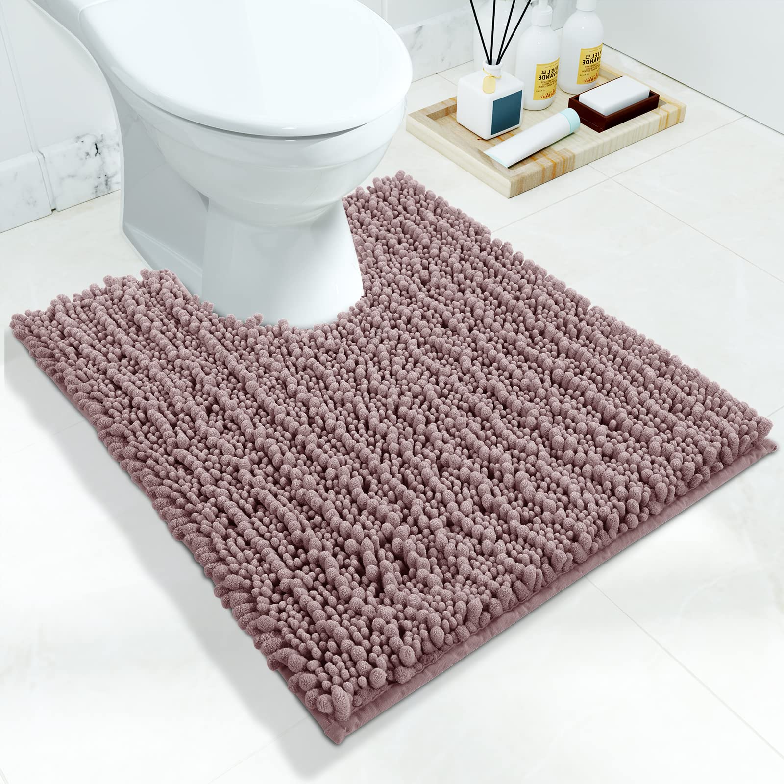 Yimobra Bathroom Rugs Non Slip Washable - Ultra Soft Absorbent Chenille Bath Mat, Quick Dry Shaggy Floor Carpet for Tub Shower, Gray Home Decor Accessories, 24x17 Inch