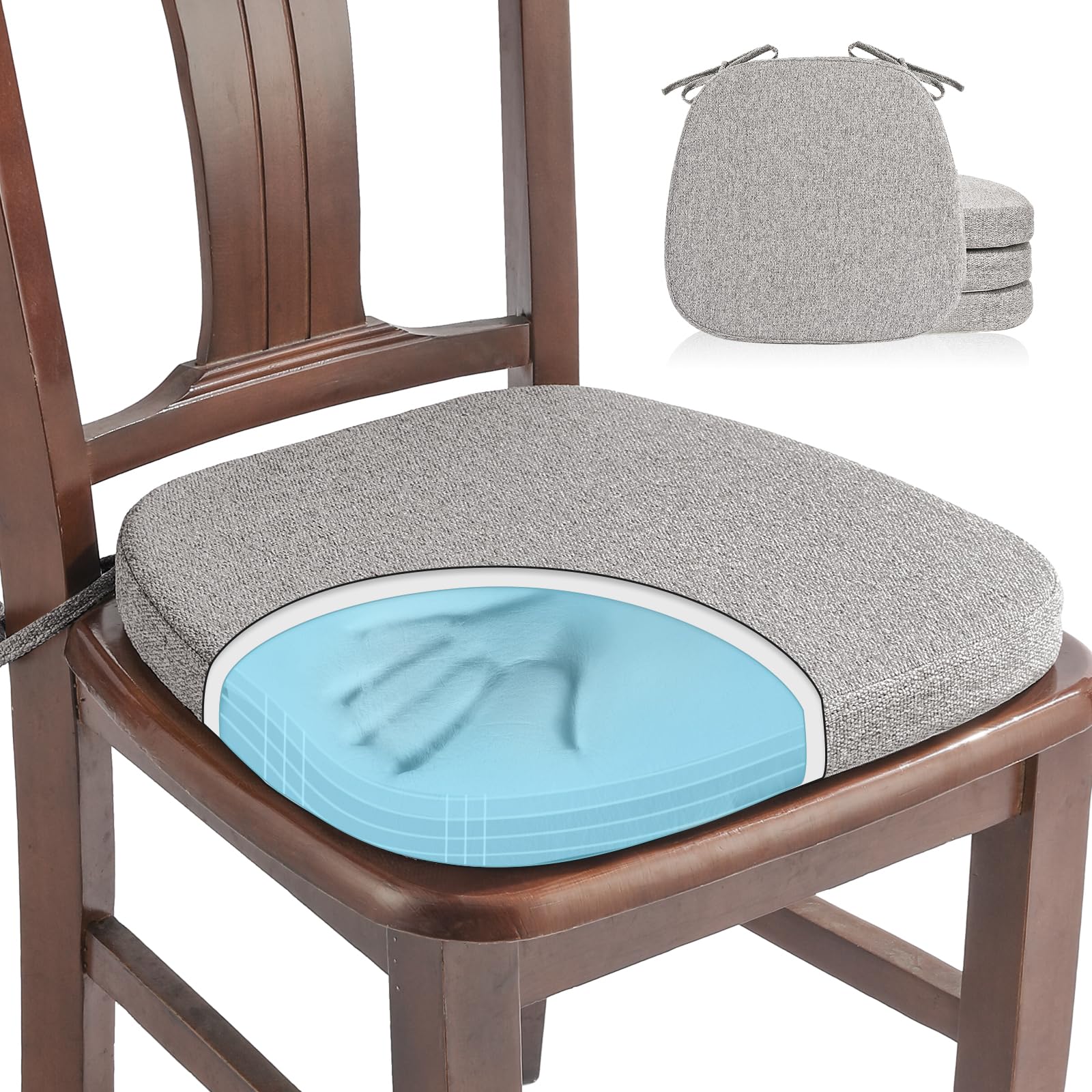 SINOSSO 1 Pack Memory Foam Chair Cushions for Dining Chair, Friendly Woven Fabric 16" U-Shape Comfortable Kitchen Chair Pad, Removable Slip Resistant Seat Cushion (1 Piece, Blue)