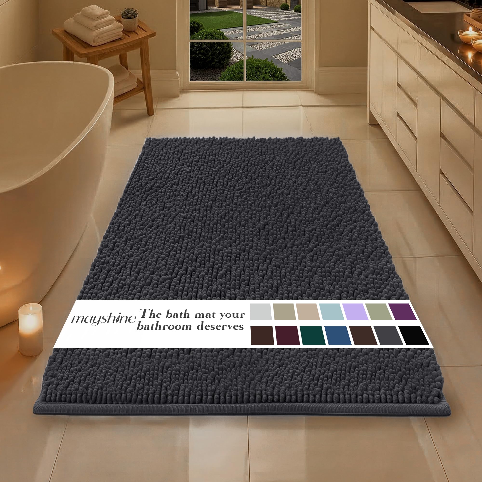 MAYSHINE Round Area Rug Set for Bathroom | Soft Plush Chenille Bath Mat, Water Absorbent Non-Slip Bathroom Rug | Washable Shag Carpet for Shower, Bedroom, or Home Décor | 36"x36" (Round) | White