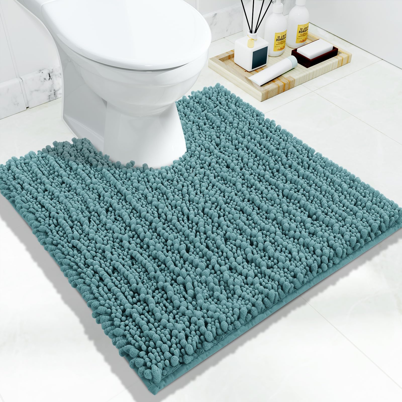 Yimobra Bathroom Rugs Non Slip Washable - Ultra Soft Absorbent Chenille Bath Mat, Quick Dry Shaggy Floor Carpet for Tub Shower, Gray Home Decor Accessories, 24x17 Inch