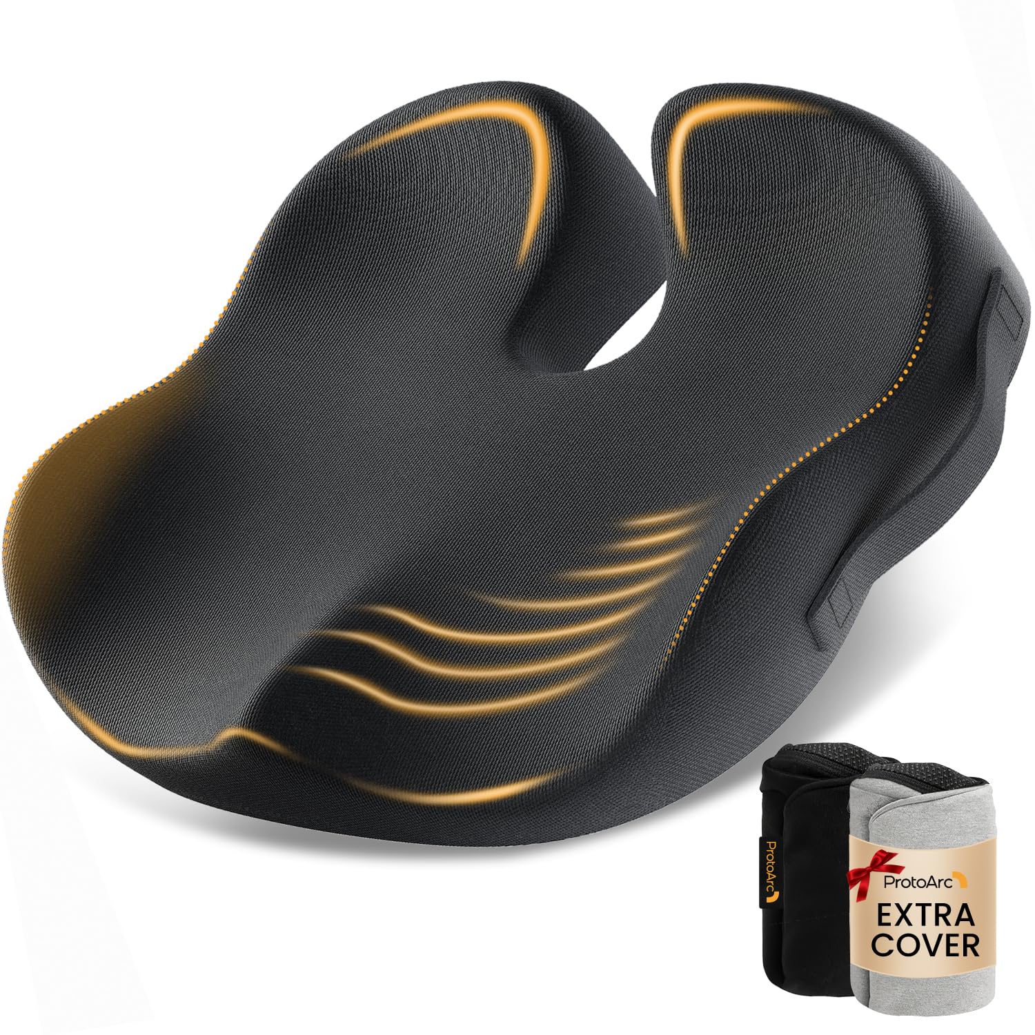 ProtoArc Seat Cushion, Office Chair Cushion for Sciatica, Coccyx Cushion, Ergonomic Memory Foam Seat Cushion for Car, Home, Pressure Relief Pad for Hip, Tailbone, All Day Comfort - Black