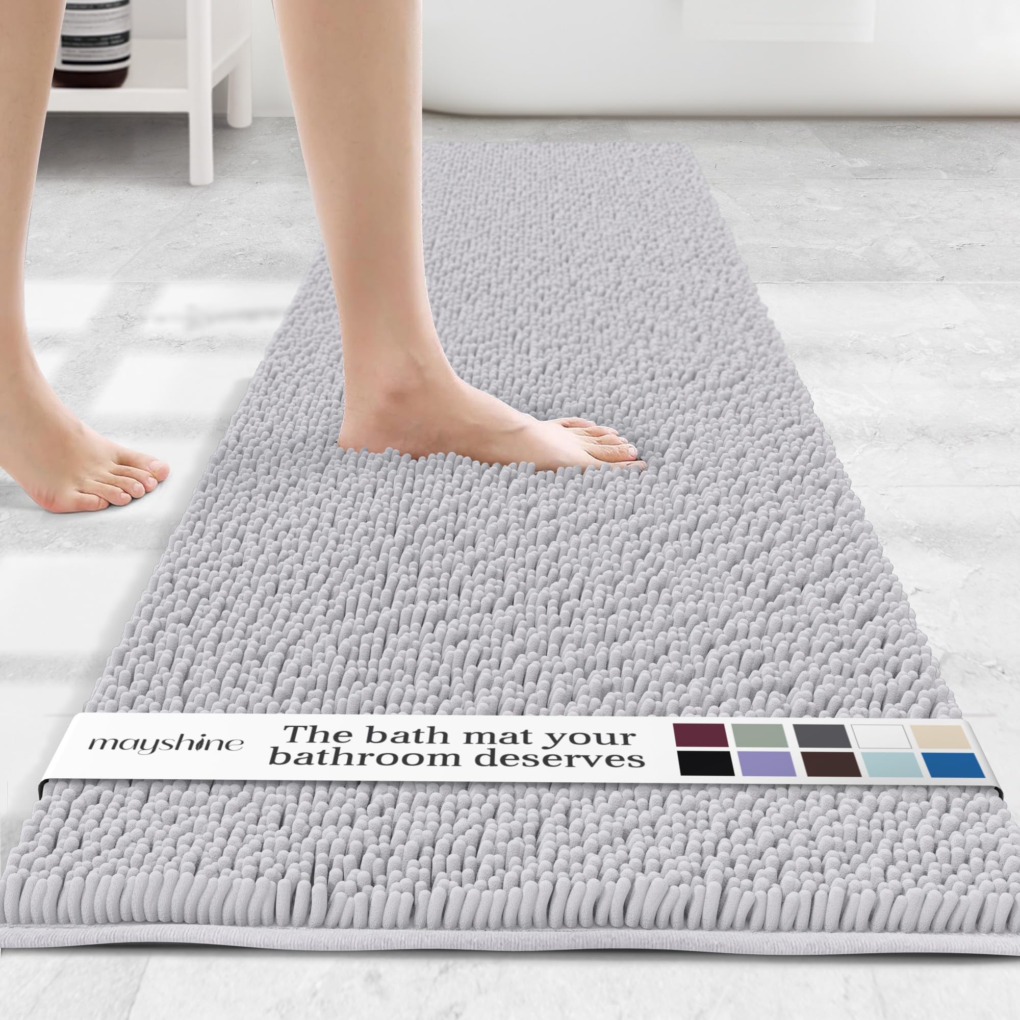 MAYSHINE Round Area Rug Set for Bathroom | Soft Plush Chenille Bath Mat, Water Absorbent Non-Slip Bathroom Rug | Washable Shag Carpet for Shower, Bedroom, or Home Décor | 36"x36" (Round) | White