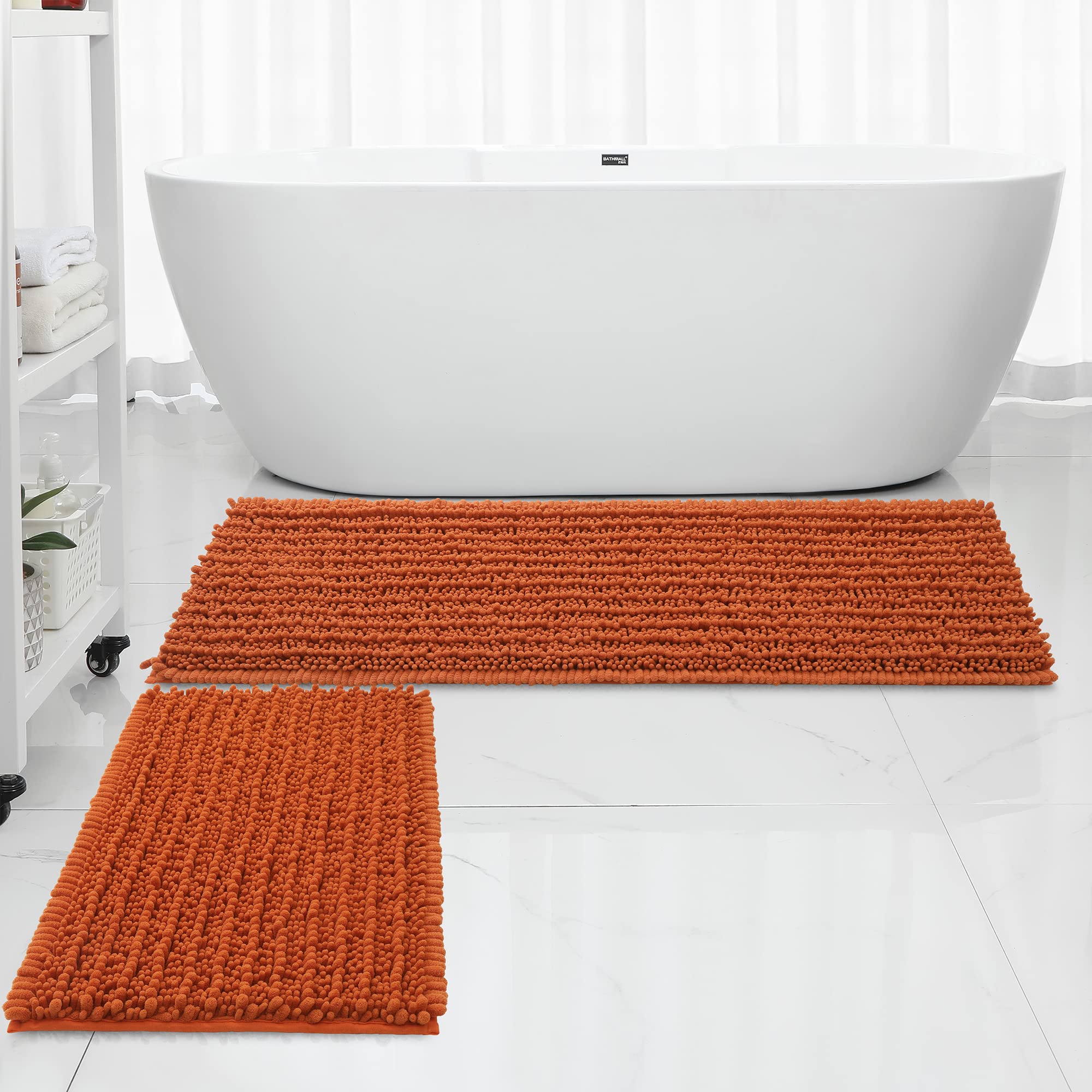 FLOLEOPA Chenille Coral Pink Bath Mat, Luxury Handmade Bathroom Rug, Non Slip, Extra Soft, Absorbent, Machine Washable, 32'x20' Plus 17'x24'