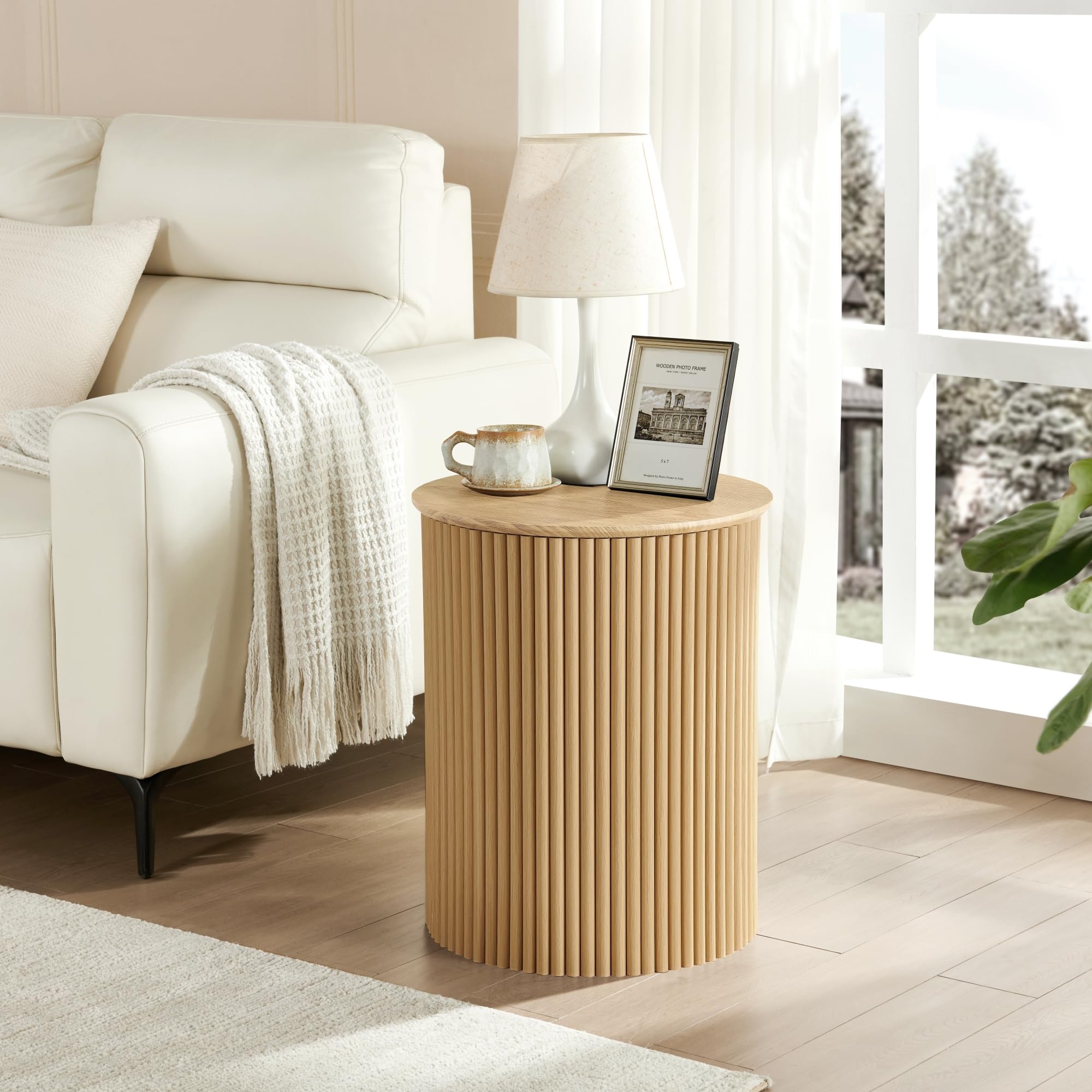 AVZEAR Small Round Side Table Fluted Night Stand Set of 2, Mid Century Modern End Table with Storage, Circle Bedside Tables Wood Nightstands for Small Spaces, Living Room, Bedroom (Black)