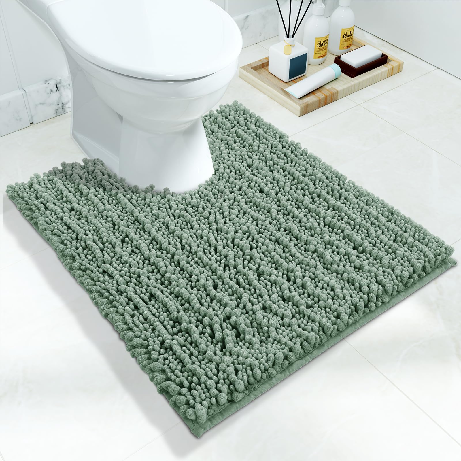 Yimobra Bathroom Rugs Non Slip Washable - Ultra Soft Absorbent Chenille Bath Mat, Quick Dry Shaggy Floor Carpet for Tub Shower, Gray Home Decor Accessories, 24x17 Inch