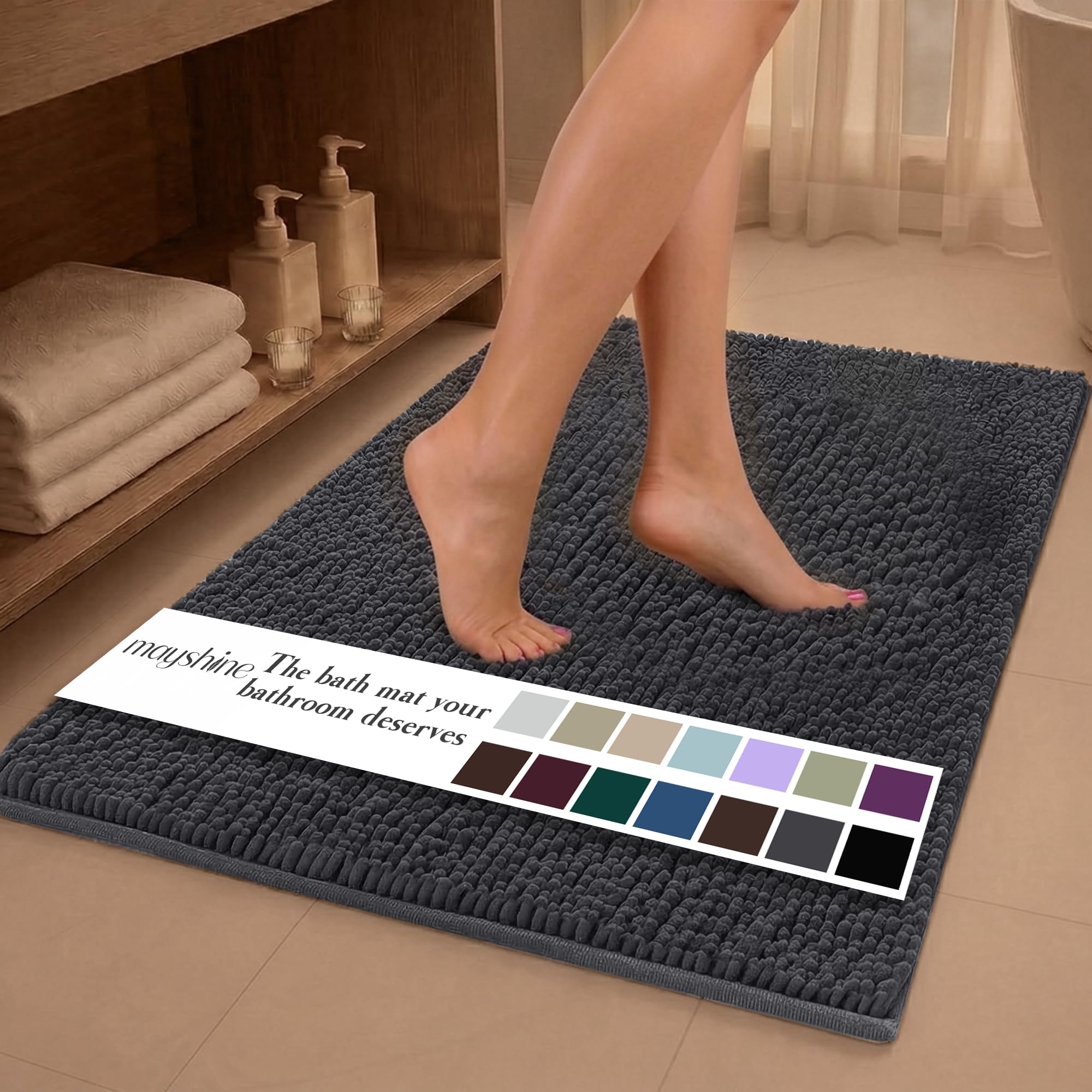 MAYSHINE Round Area Rug Set for Bathroom | Soft Plush Chenille Bath Mat, Water Absorbent Non-Slip Bathroom Rug | Washable Shag Carpet for Shower, Bedroom, or Home Décor | 36"x36" (Round) | White