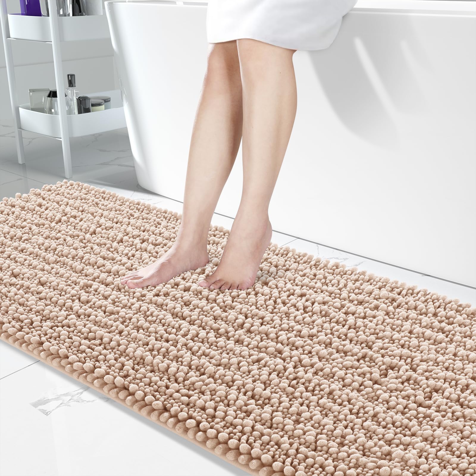 Yimobra Bathroom Rugs Non Slip Washable - Ultra Soft Absorbent Chenille Bath Mat, Quick Dry Shaggy Floor Carpet for Tub Shower, Gray Home Decor Accessories, 24x17 Inch