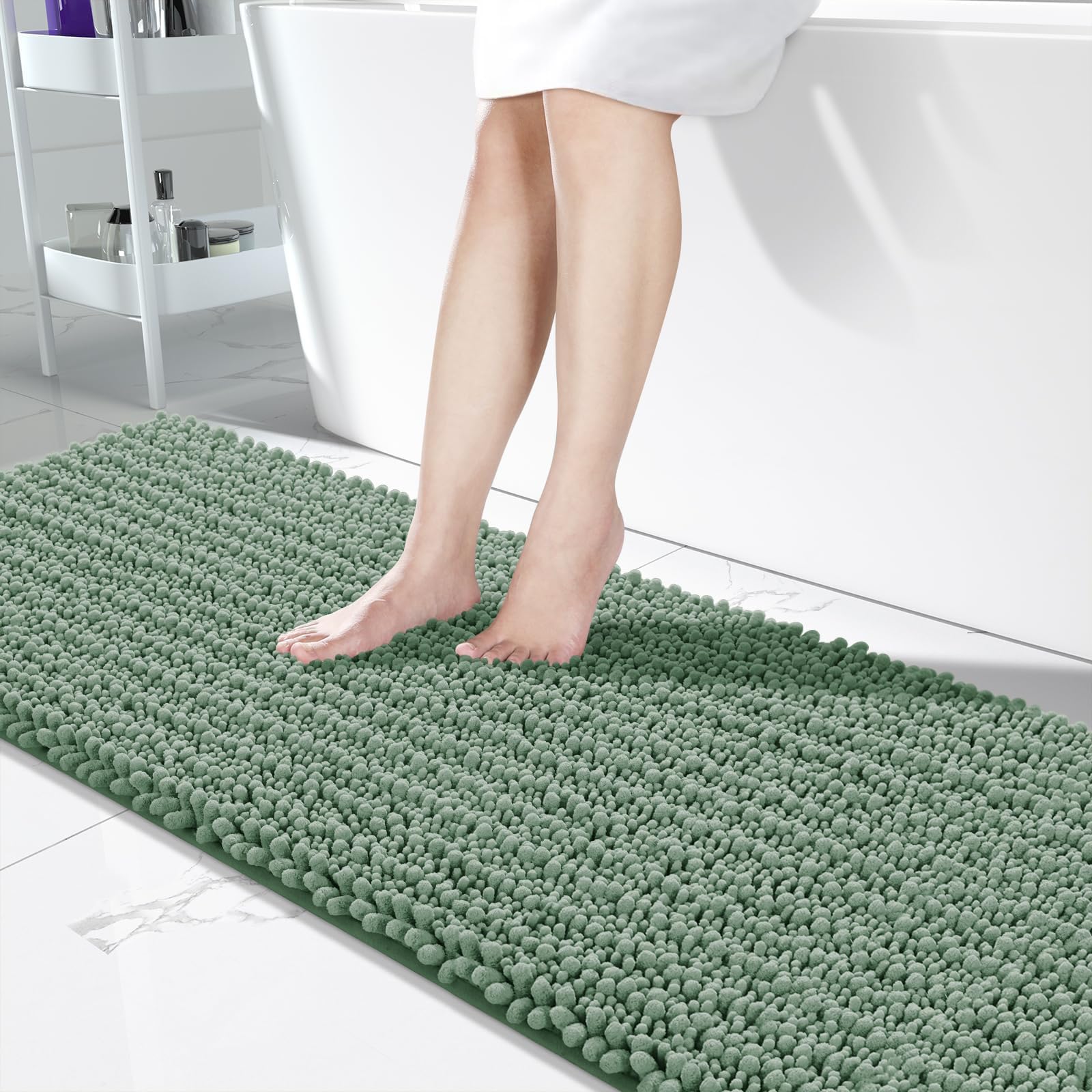 Yimobra Bathroom Rugs Non Slip Washable - Ultra Soft Absorbent Chenille Bath Mat, Quick Dry Shaggy Floor Carpet for Tub Shower, Gray Home Decor Accessories, 24x17 Inch