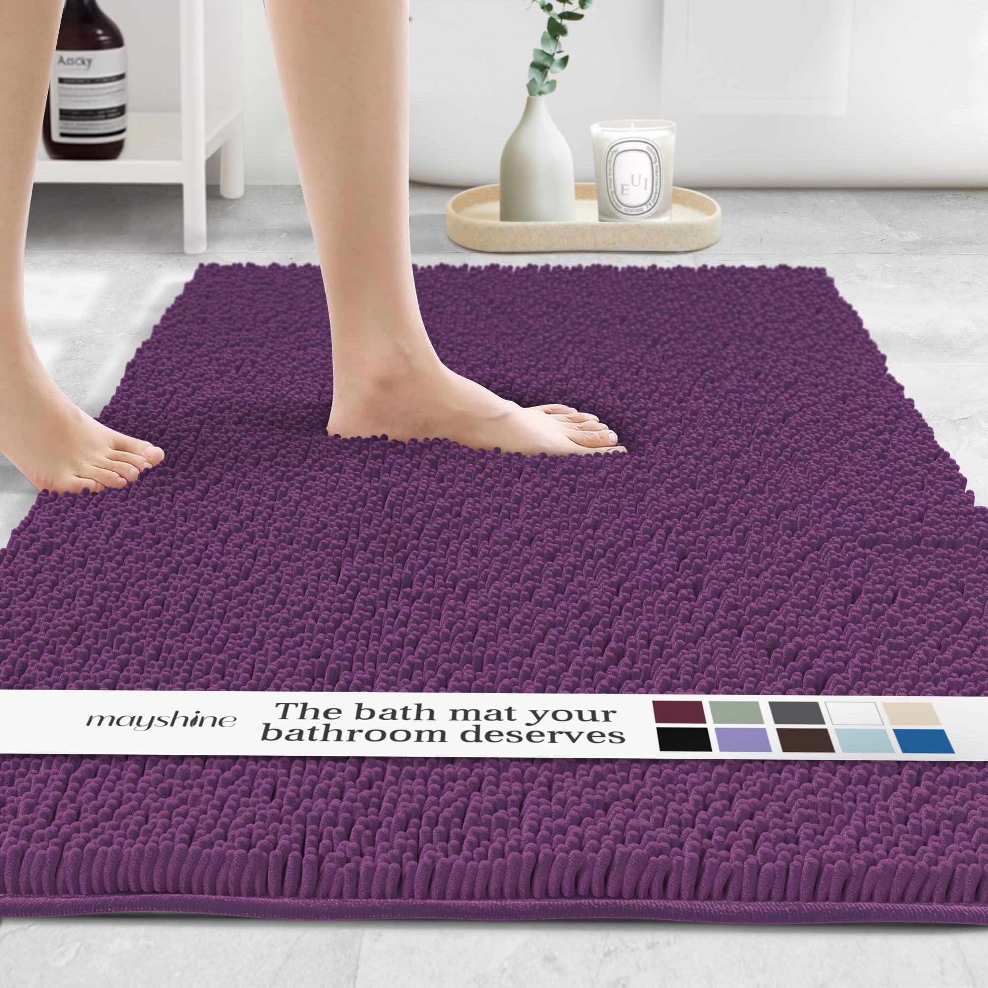 MAYSHINE Round Area Rug Set for Bathroom | Soft Plush Chenille Bath Mat, Water Absorbent Non-Slip Bathroom Rug | Washable Shag Carpet for Shower, Bedroom, or Home Décor | 36"x36" (Round) | White