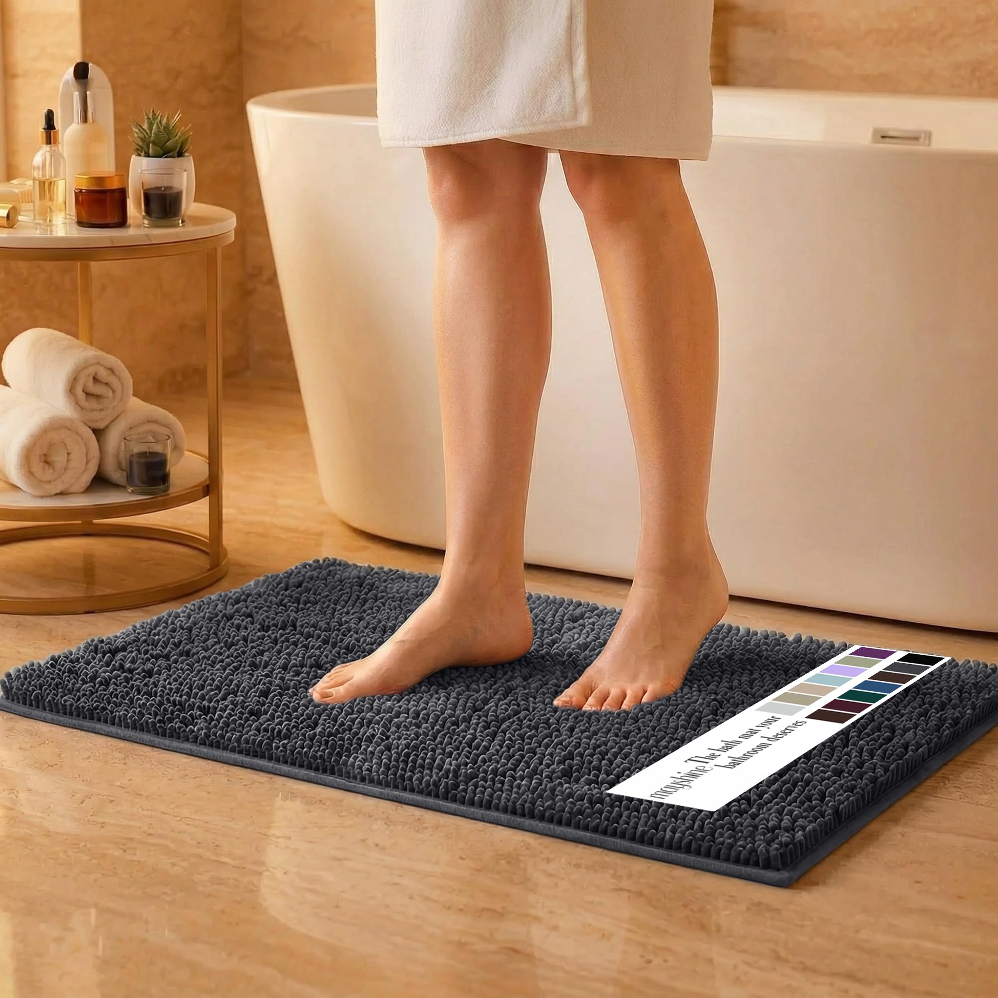 MAYSHINE Round Area Rug Set for Bathroom | Soft Plush Chenille Bath Mat, Water Absorbent Non-Slip Bathroom Rug | Washable Shag Carpet for Shower, Bedroom, or Home Décor | 36"x36" (Round) | White