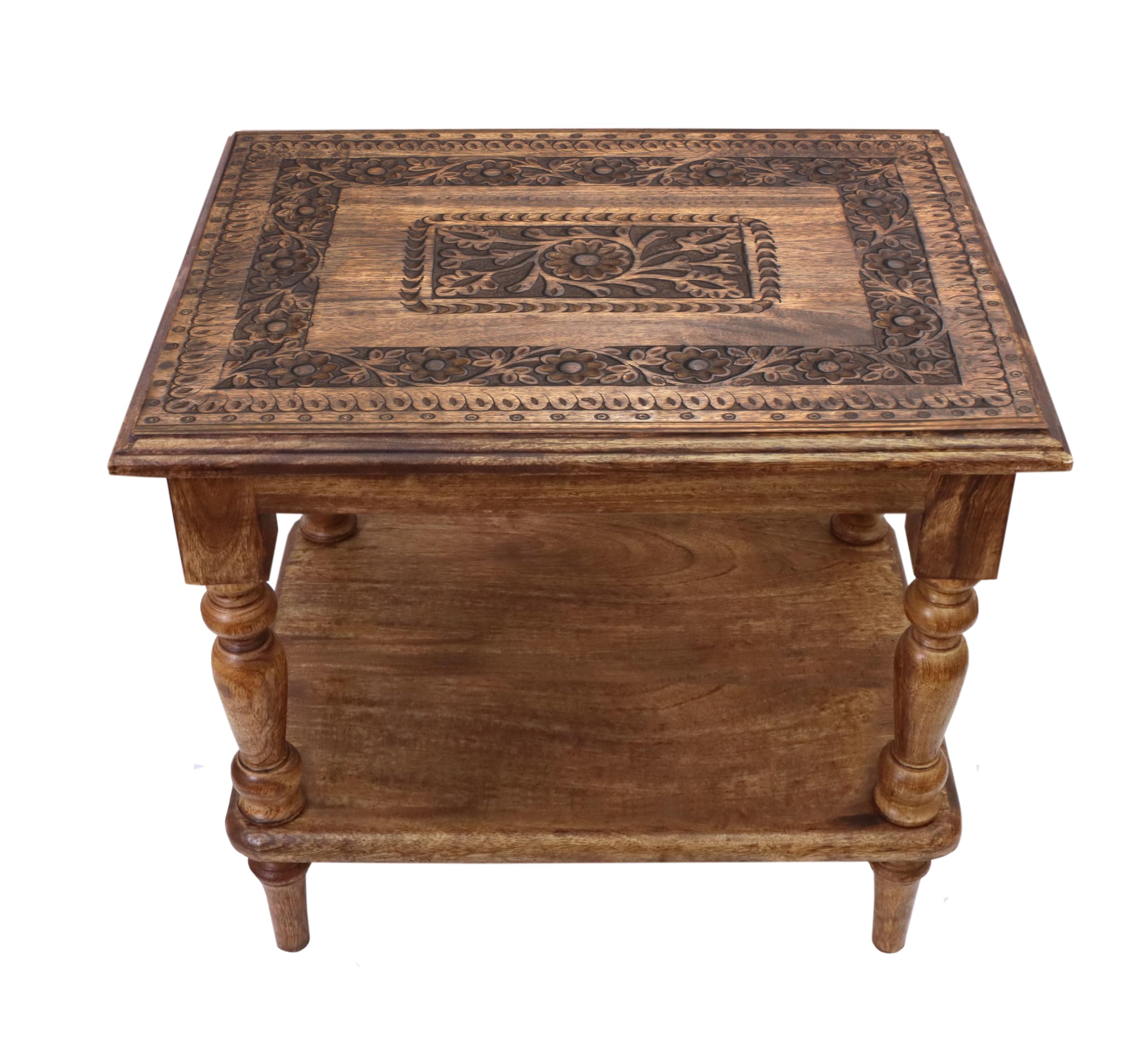 COTTON CRAFT Solid Wood Accent End Table - Hand Carved Vintage Boho Folding Side Table - Small Spaces Entryway Farmhouse Living Room Bedside - No Tools Assembly - 18x18 Octagon - Brown