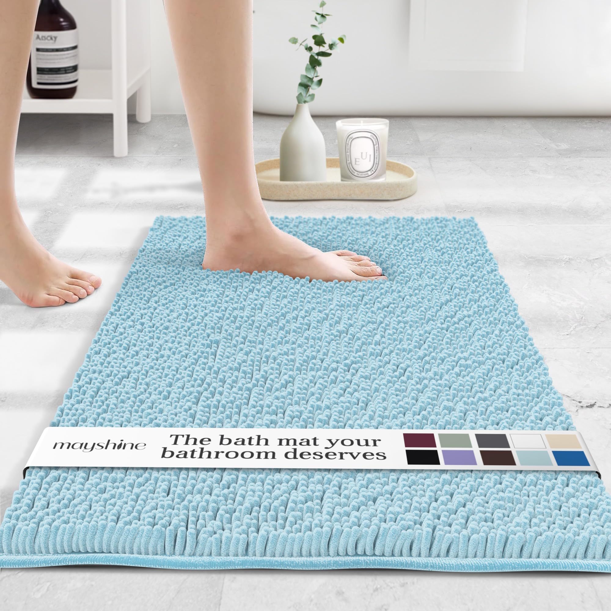 MAYSHINE Round Area Rug Set for Bathroom | Soft Plush Chenille Bath Mat, Water Absorbent Non-Slip Bathroom Rug | Washable Shag Carpet for Shower, Bedroom, or Home Décor | 36"x36" (Round) | White