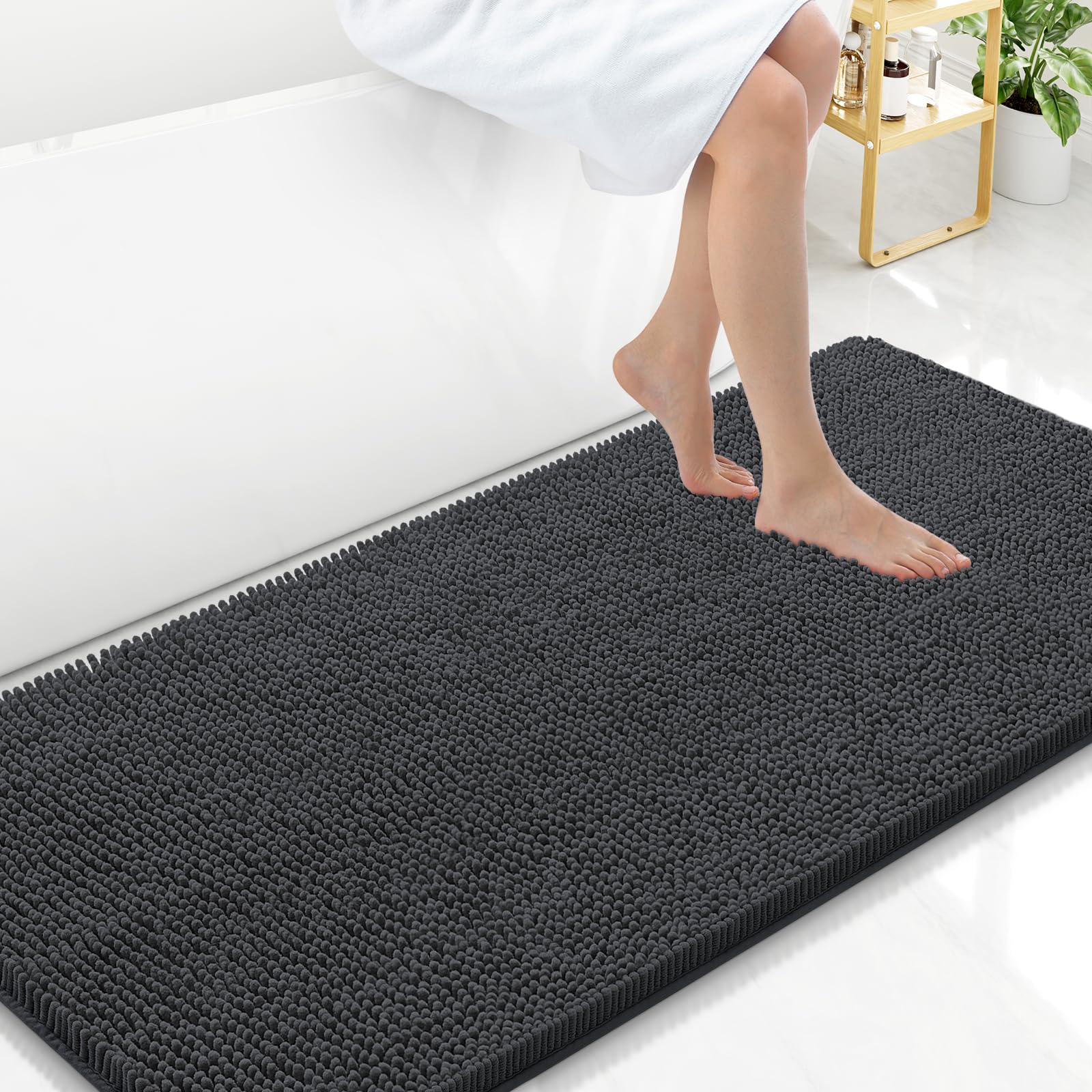 Arotive Bathroom Rugs 30x20, Extra Soft Absorbent Shaggy Chenille Bath Rugs, Machine Washable Rubber Backing Non-Slip Bath Mats for Bathroom Floor Tub and Shower, Home Decor Accessories, Grey