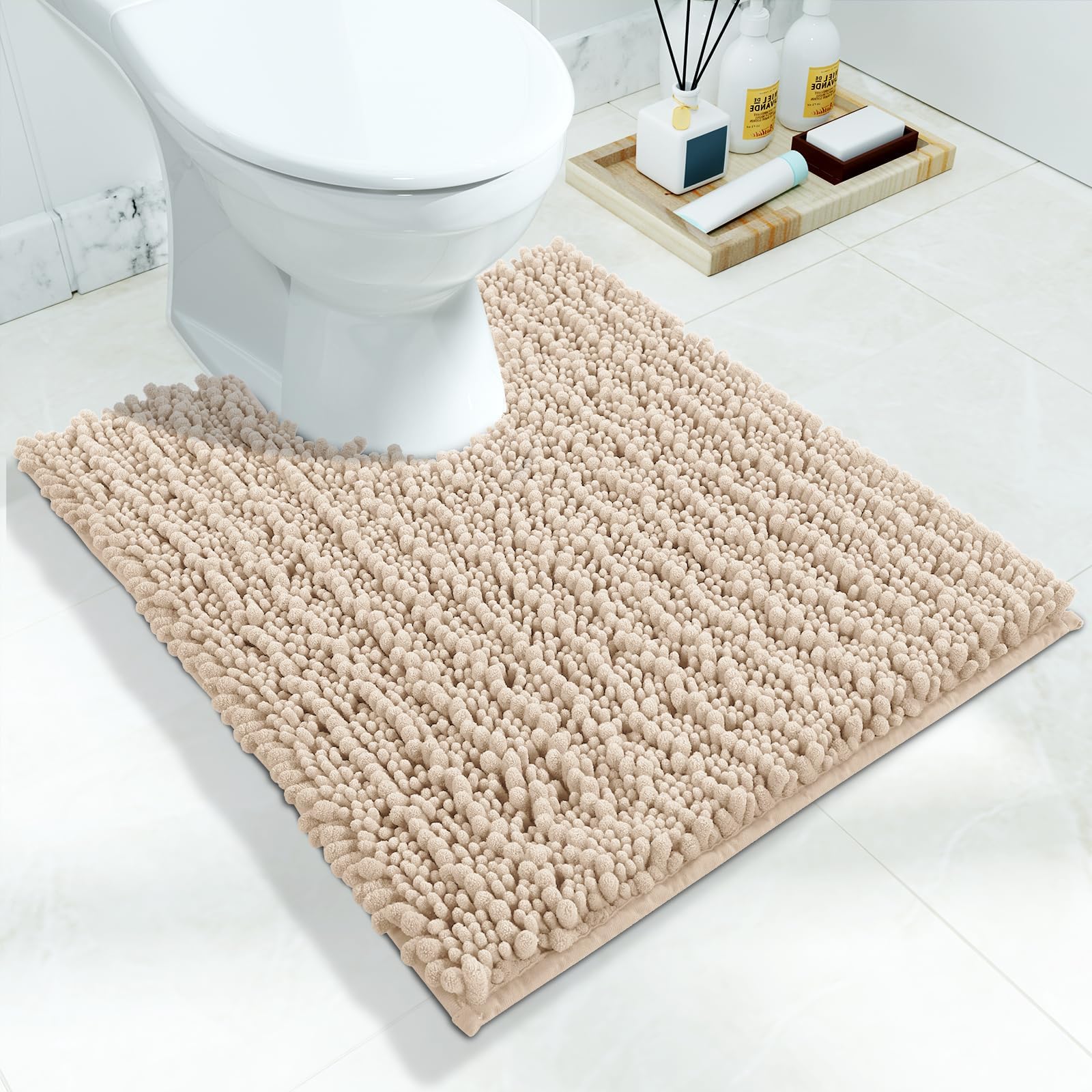 Yimobra Bathroom Rugs Non Slip Washable - Ultra Soft Absorbent Chenille Bath Mat, Quick Dry Shaggy Floor Carpet for Tub Shower, Gray Home Decor Accessories, 24x17 Inch