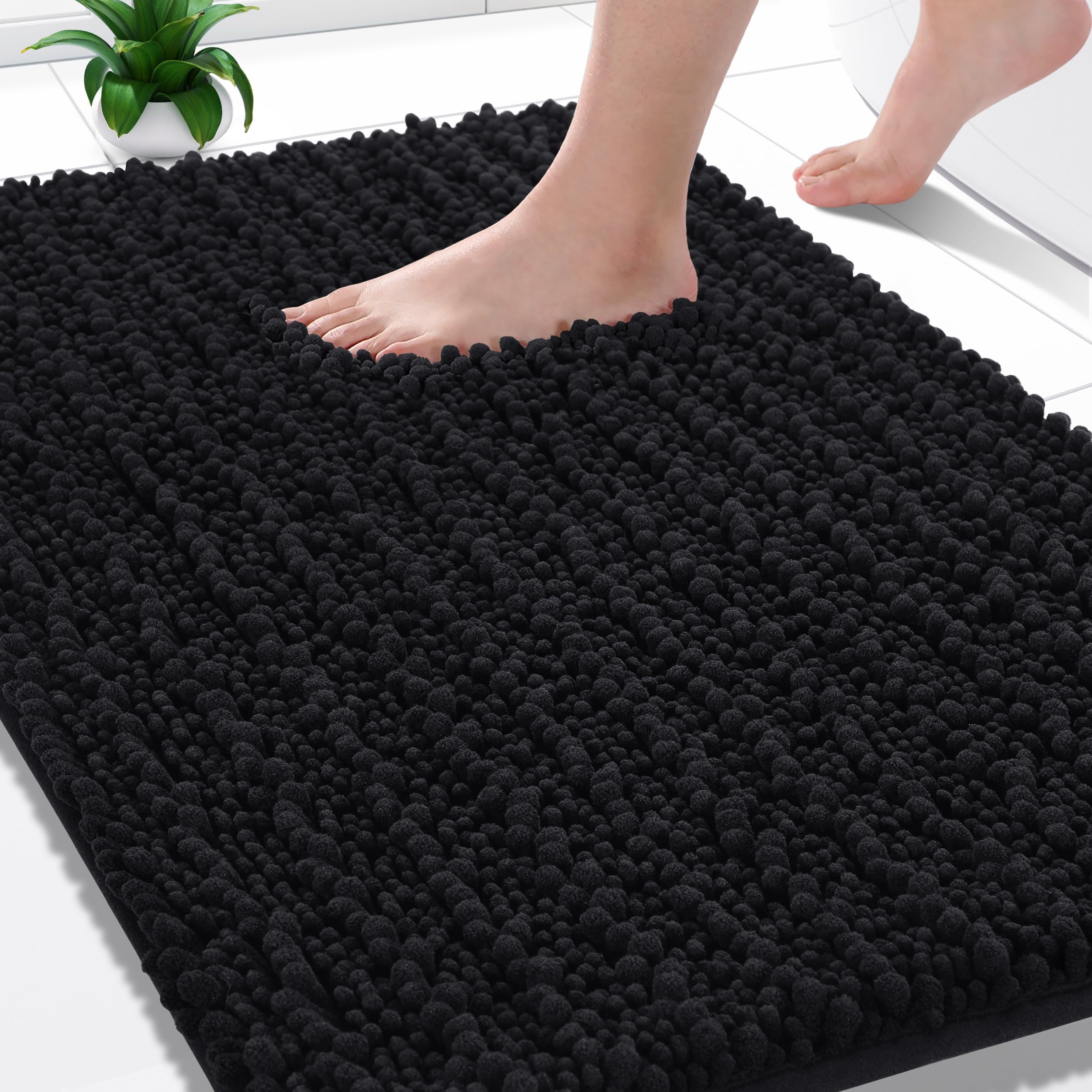 Yimobra Bathroom Rugs Non Slip Washable - Ultra Soft Absorbent Chenille Bath Mat, Quick Dry Shaggy Floor Carpet for Tub Shower, Gray Home Decor Accessories, 24x17 Inch