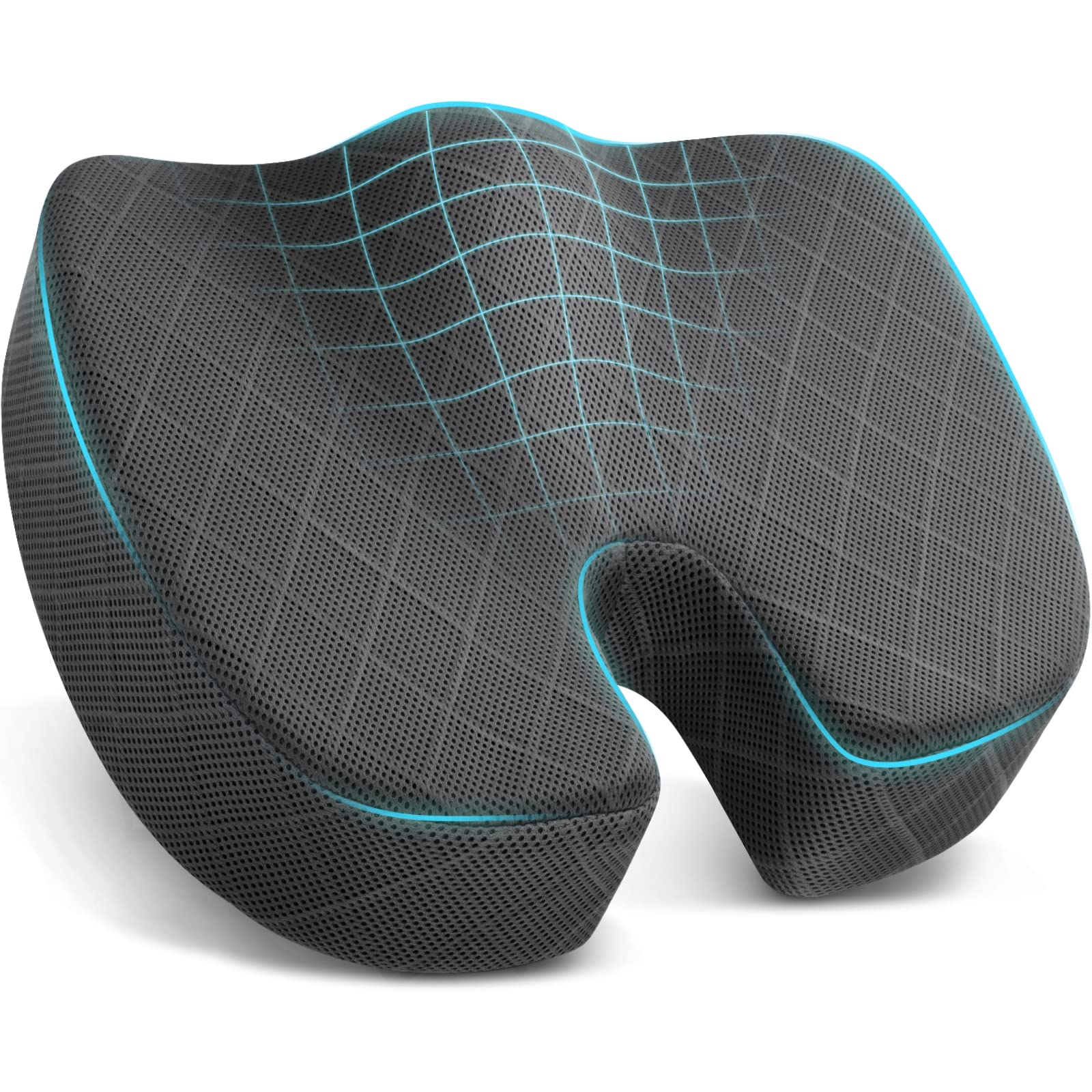 TushGuard Seat Cushion - Memory Foam Cushion for Office Chair, Car Seat, Airplane, Bleacher - Sciatica & Hip & Coccyx Pain Relief Desk Chair Cushion for Long Sitting Office Workers, Car Drivers