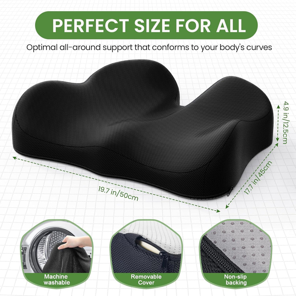 A-Pce Seat Cushion-Large Memory Foam Cushion for Office Chair-Sciatica & Lower Back & Coccyx Pain Relief-Coccyx Cushion for Car&Long Sitting at Work,Black
