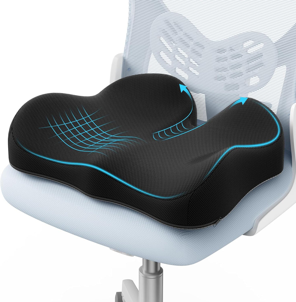 A-Pce Seat Cushion-Large Memory Foam Cushion for Office Chair-Sciatica & Lower Back & Coccyx Pain Relief-Coccyx Cushion for Car&Long Sitting at Work,Black