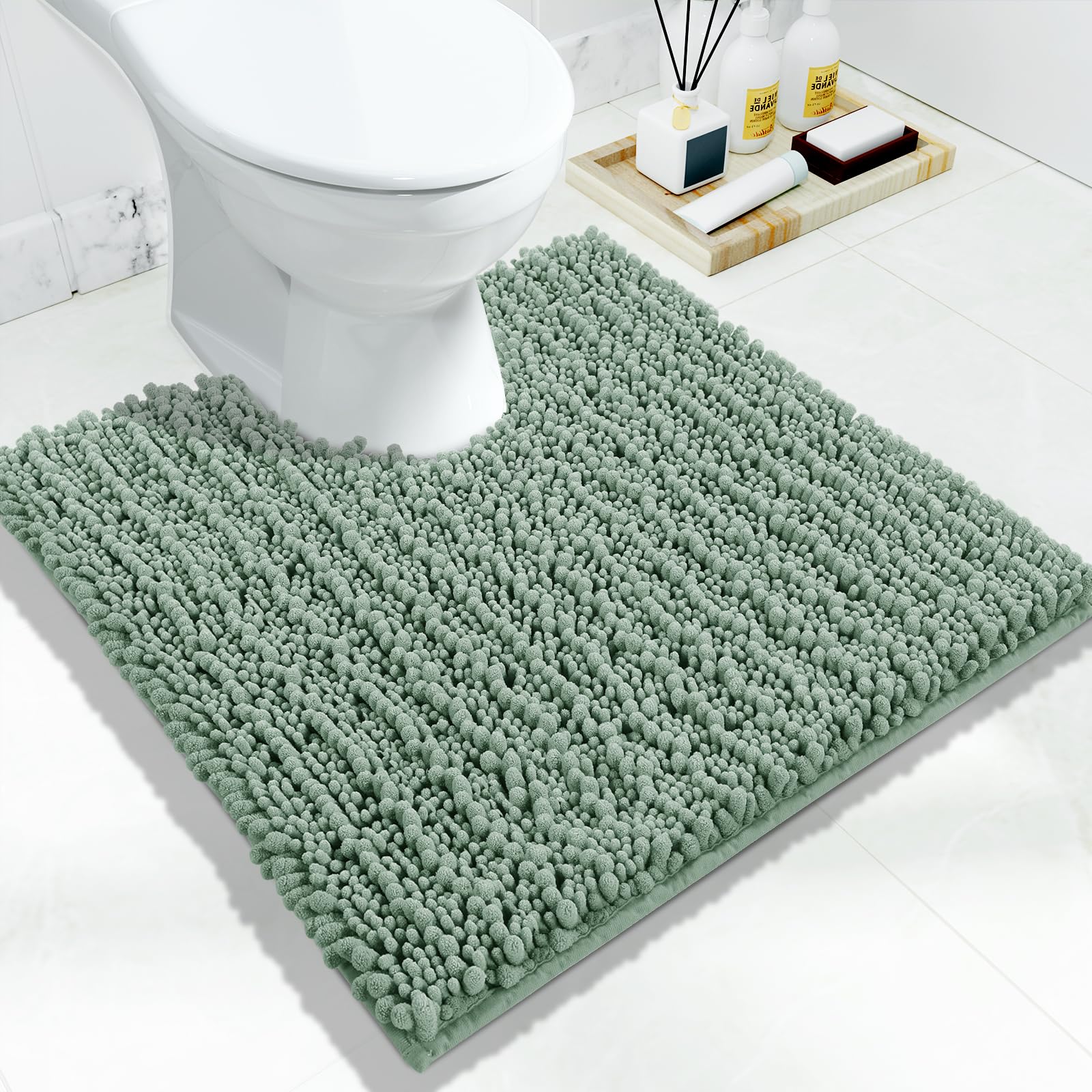 Yimobra Bathroom Rugs Non Slip Washable - Ultra Soft Absorbent Chenille Bath Mat, Quick Dry Shaggy Floor Carpet for Tub Shower, Gray Home Decor Accessories, 24x17 Inch