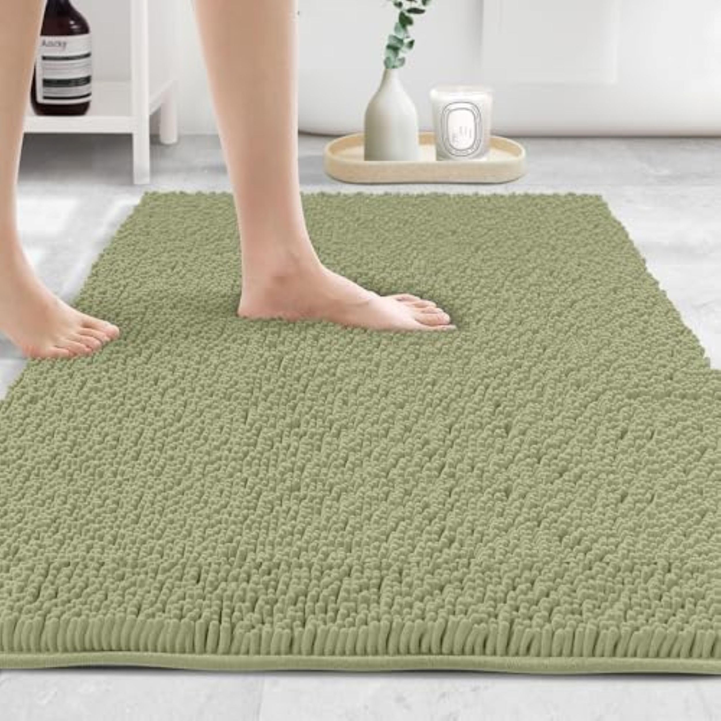 MAYSHINE Round Area Rug Set for Bathroom | Soft Plush Chenille Bath Mat, Water Absorbent Non-Slip Bathroom Rug | Washable Shag Carpet for Shower, Bedroom, or Home Décor | 36"x36" (Round) | White