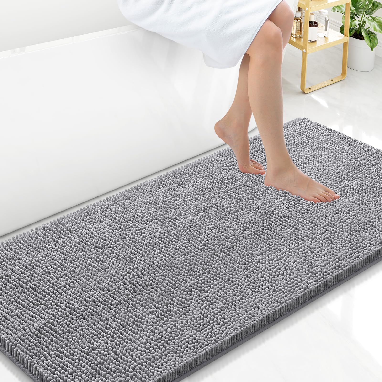 Arotive Bathroom Rugs 30x20, Extra Soft Absorbent Shaggy Chenille Bath Rugs, Machine Washable Rubber Backing Non-Slip Bath Mats for Bathroom Floor Tub and Shower, Home Decor Accessories, Grey